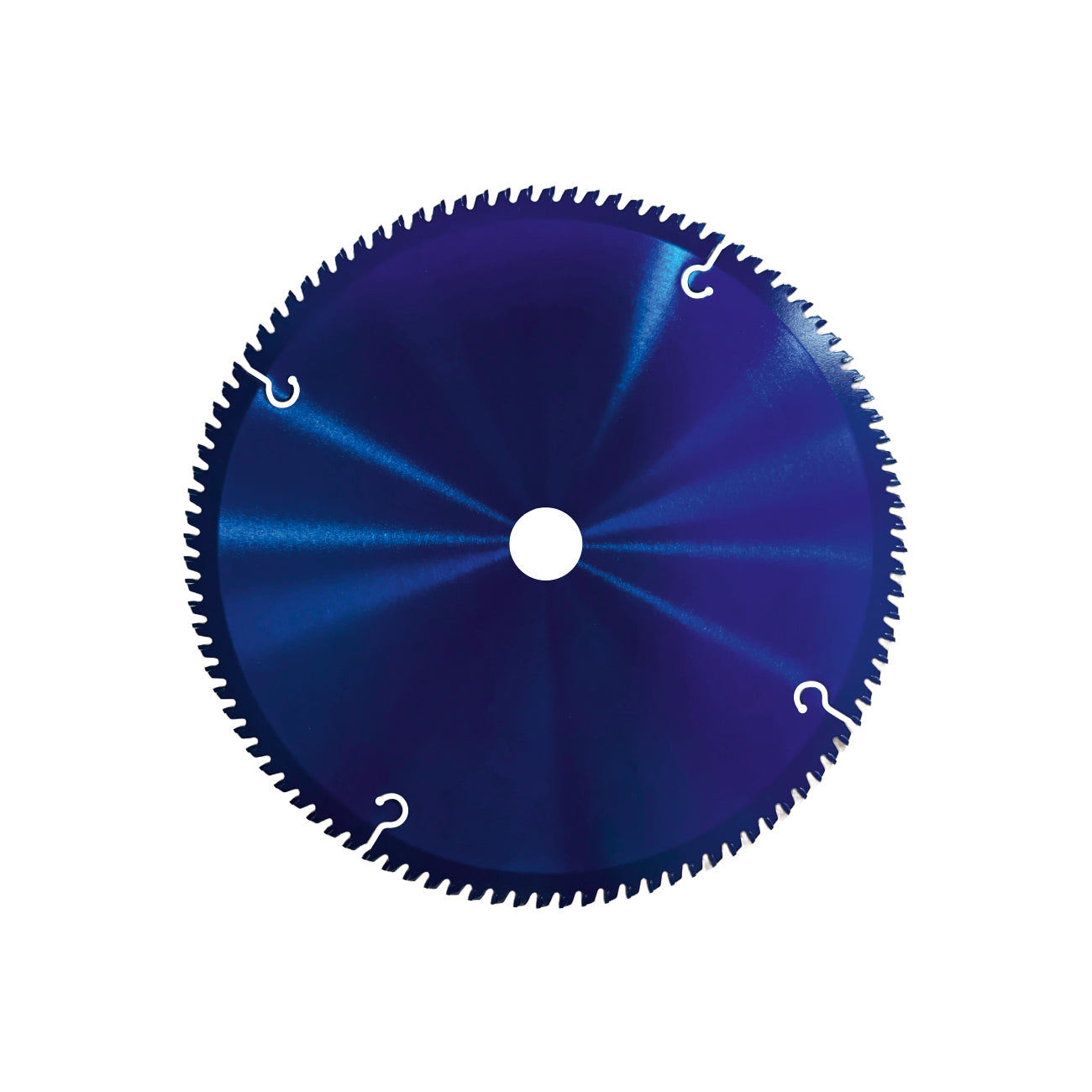 Blue mitre saw blade of ideal power tools on a white background