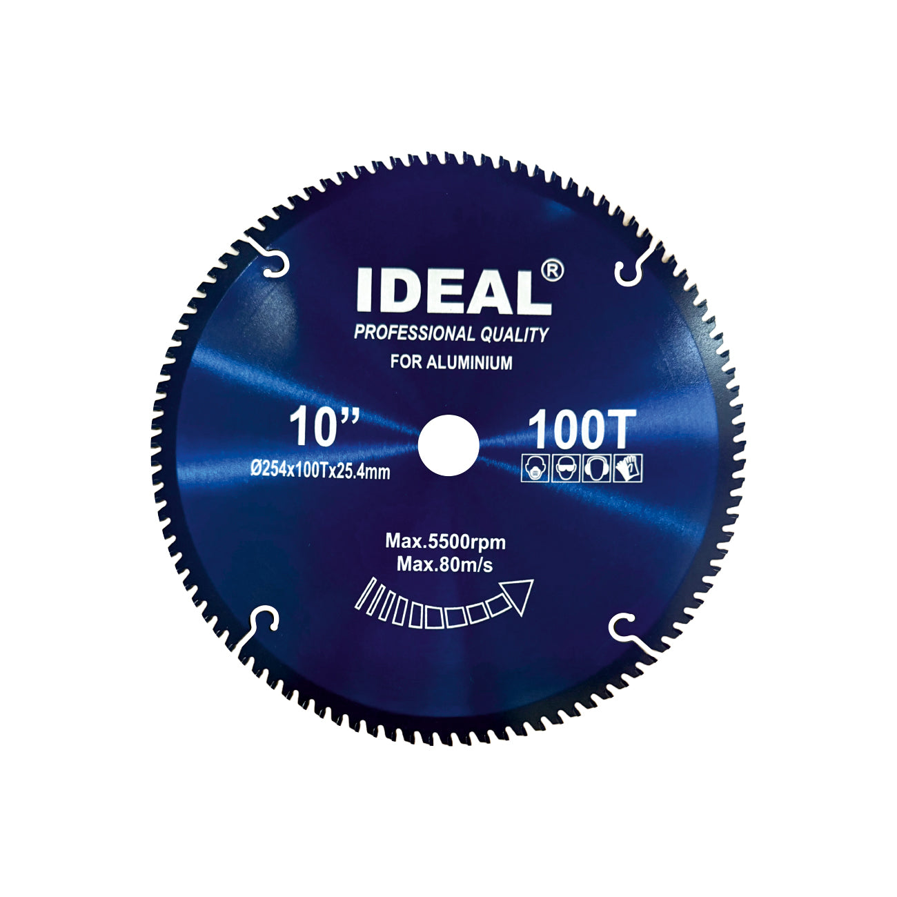 Mitre saw blade with IDEAL branding on a white background