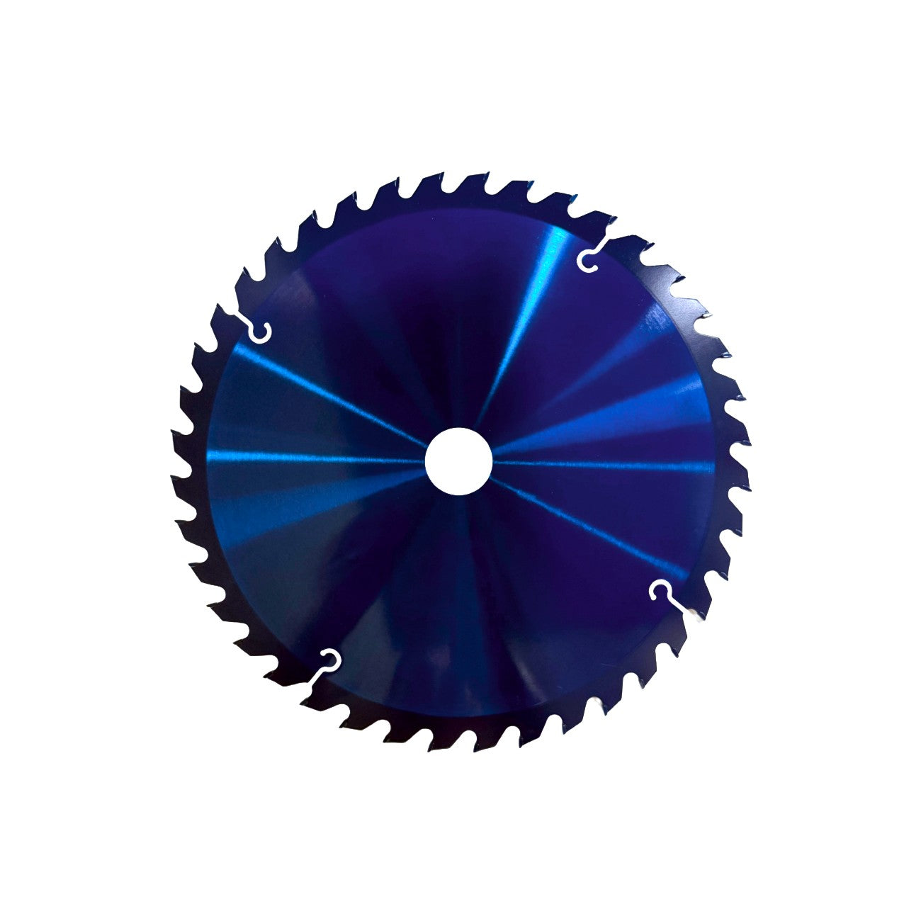 Mitre saw blade with blue gradient on a white background