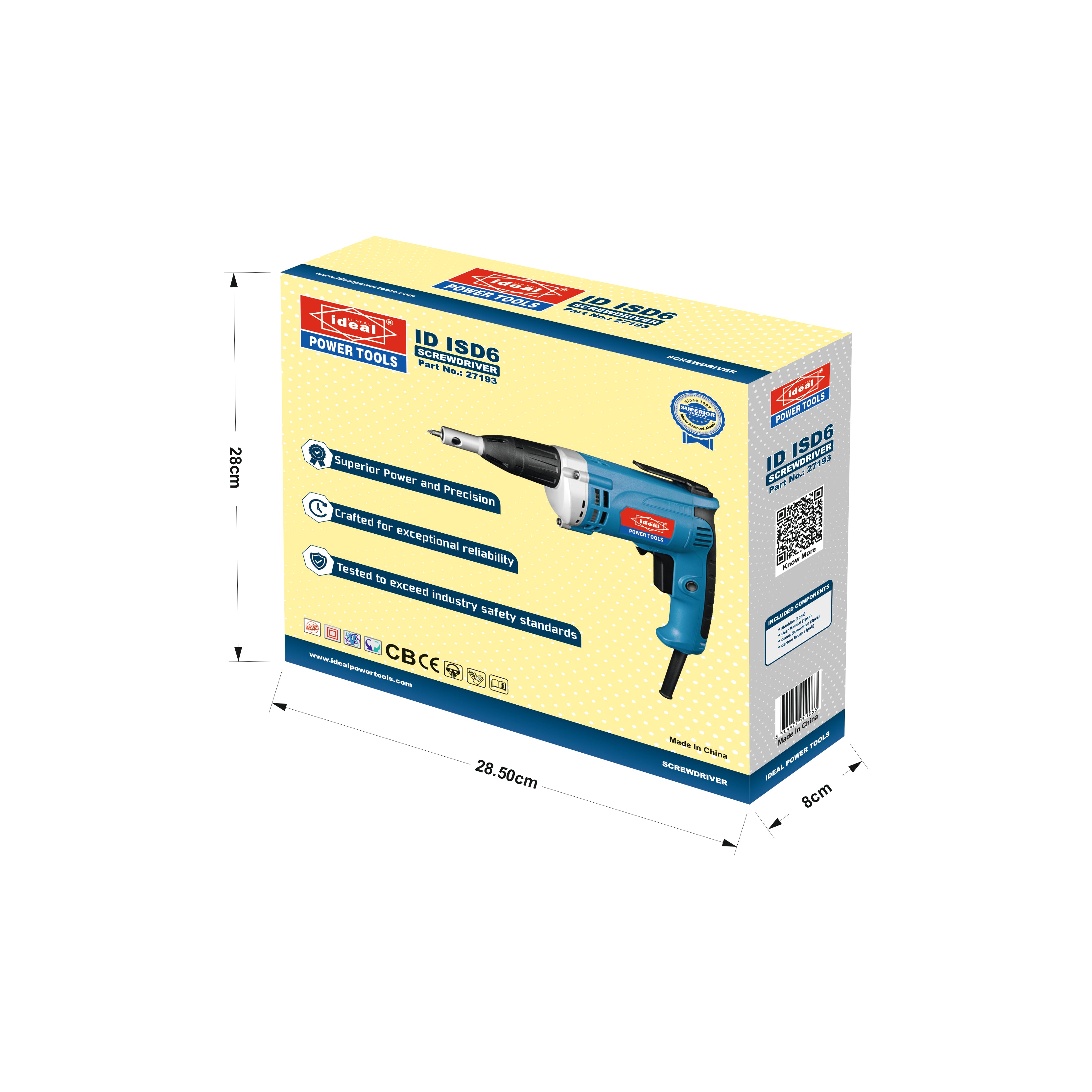 Box of ID ISD6 impact screw driver with dimensions