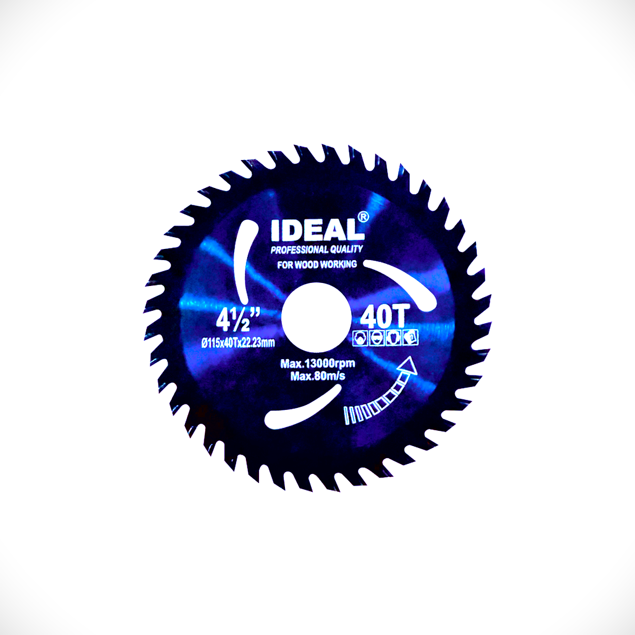 Circular saw blade 4.5 inch by 40 tooth with 'Ideal' branding on a white background