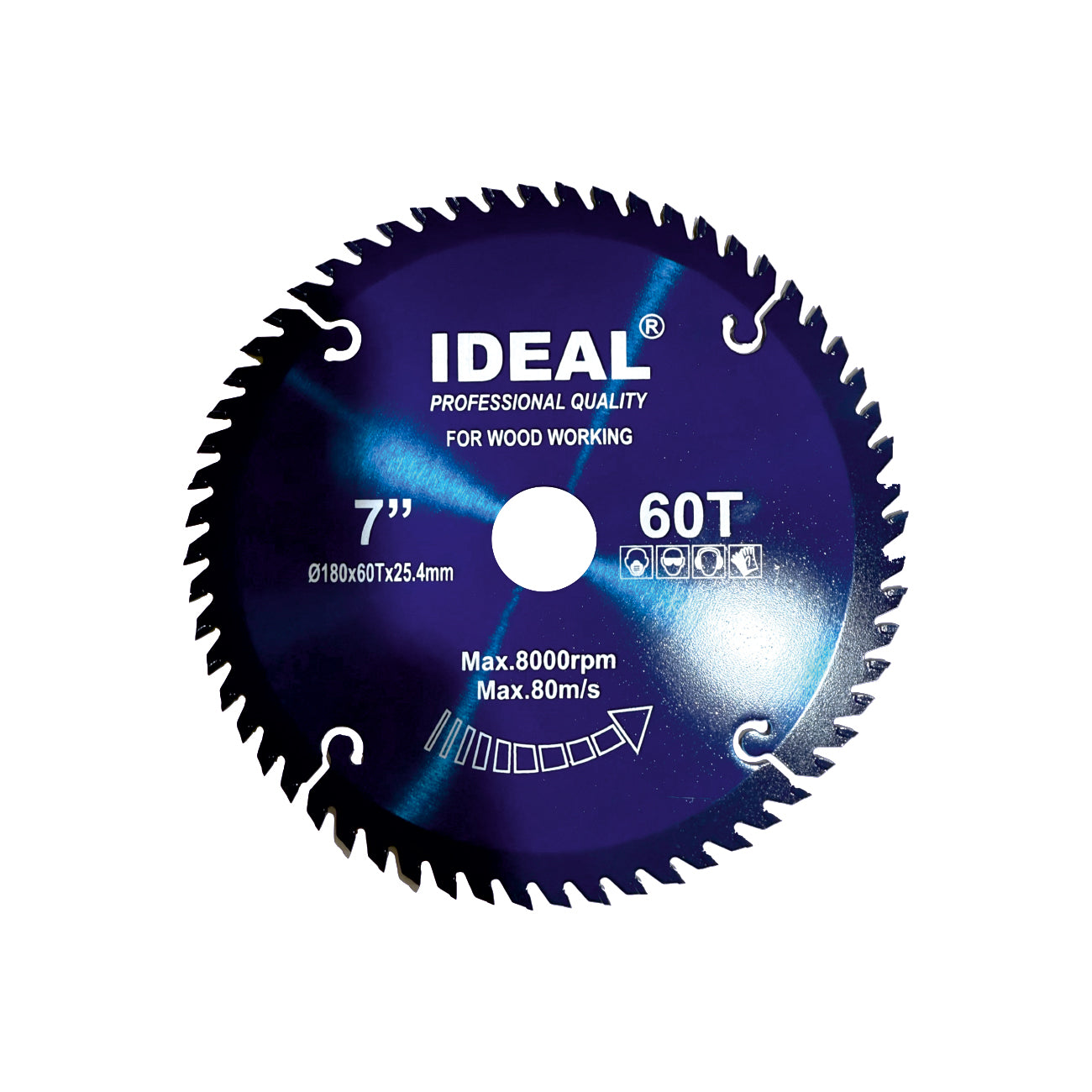 Circular saw blade 7 inch by 60 tooth with IDEAL branding on a white background