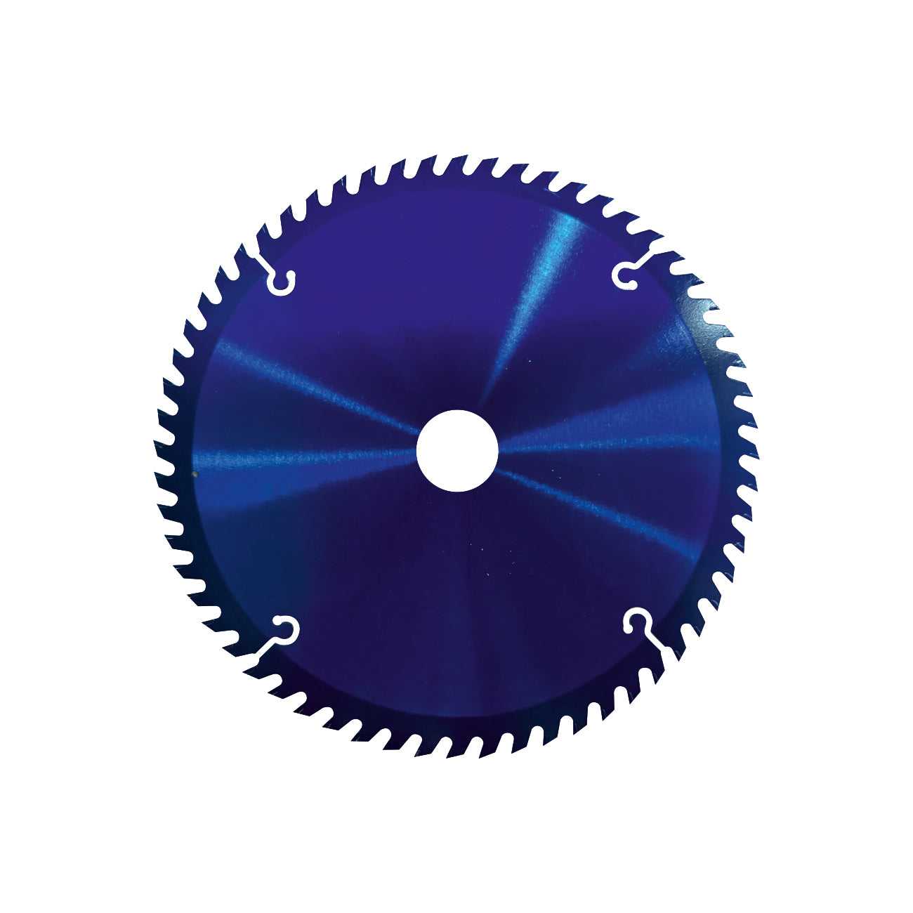 Blue circular saw blade 12 inch by 80 tooth on a white background