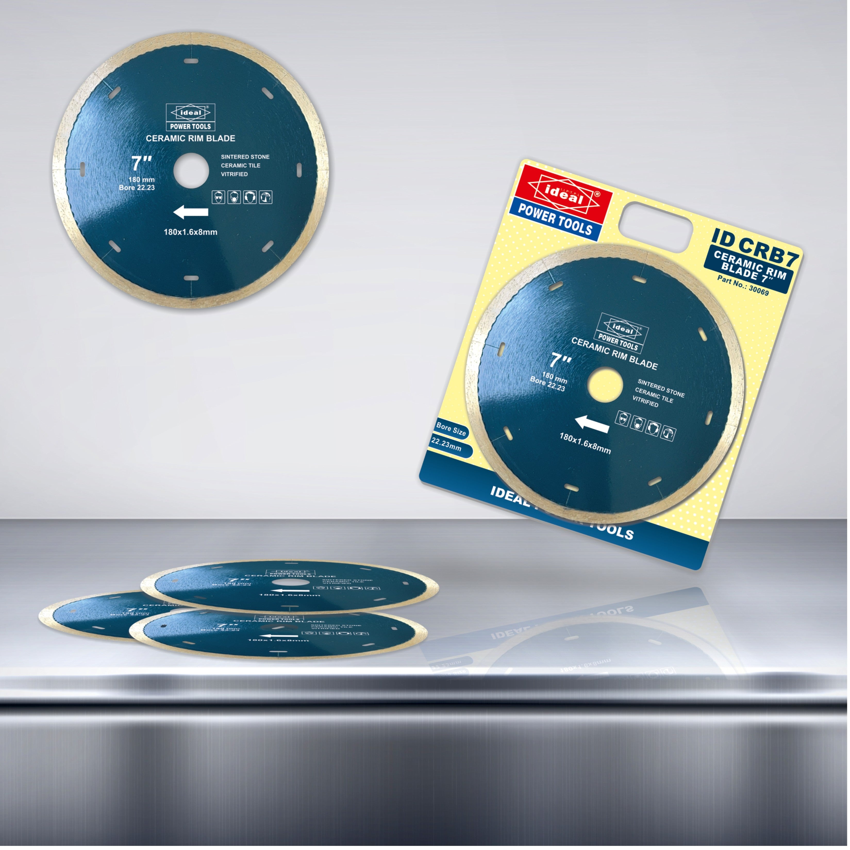 7 inch ceramic blade with packaging on a metallic surface