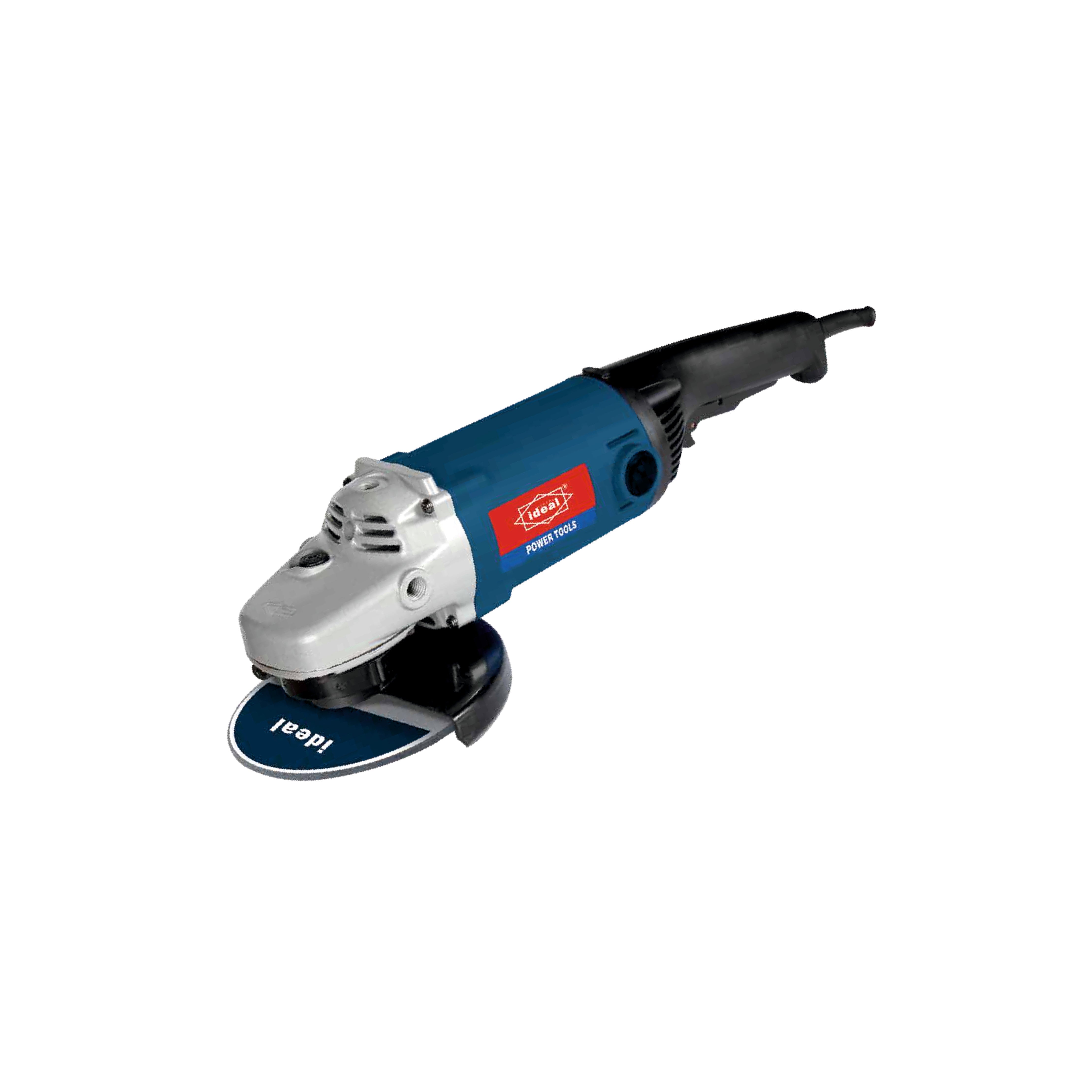 Blue and black angle grinder ID AG-E230 with a visible brand logo on a white background