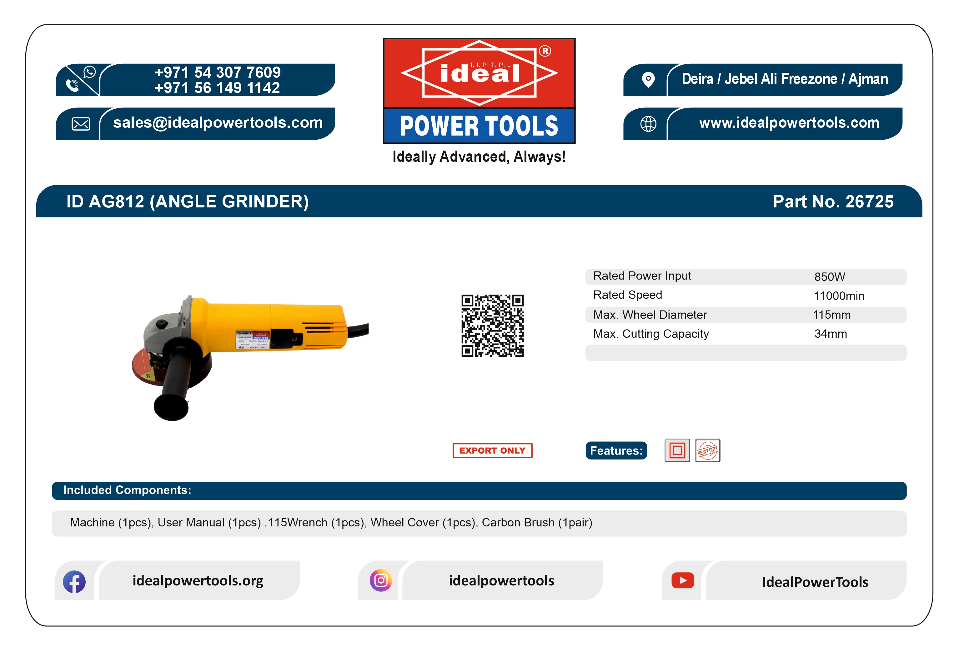 ID AG812 ELECTRIC ANGLE GRINDER MACHINE