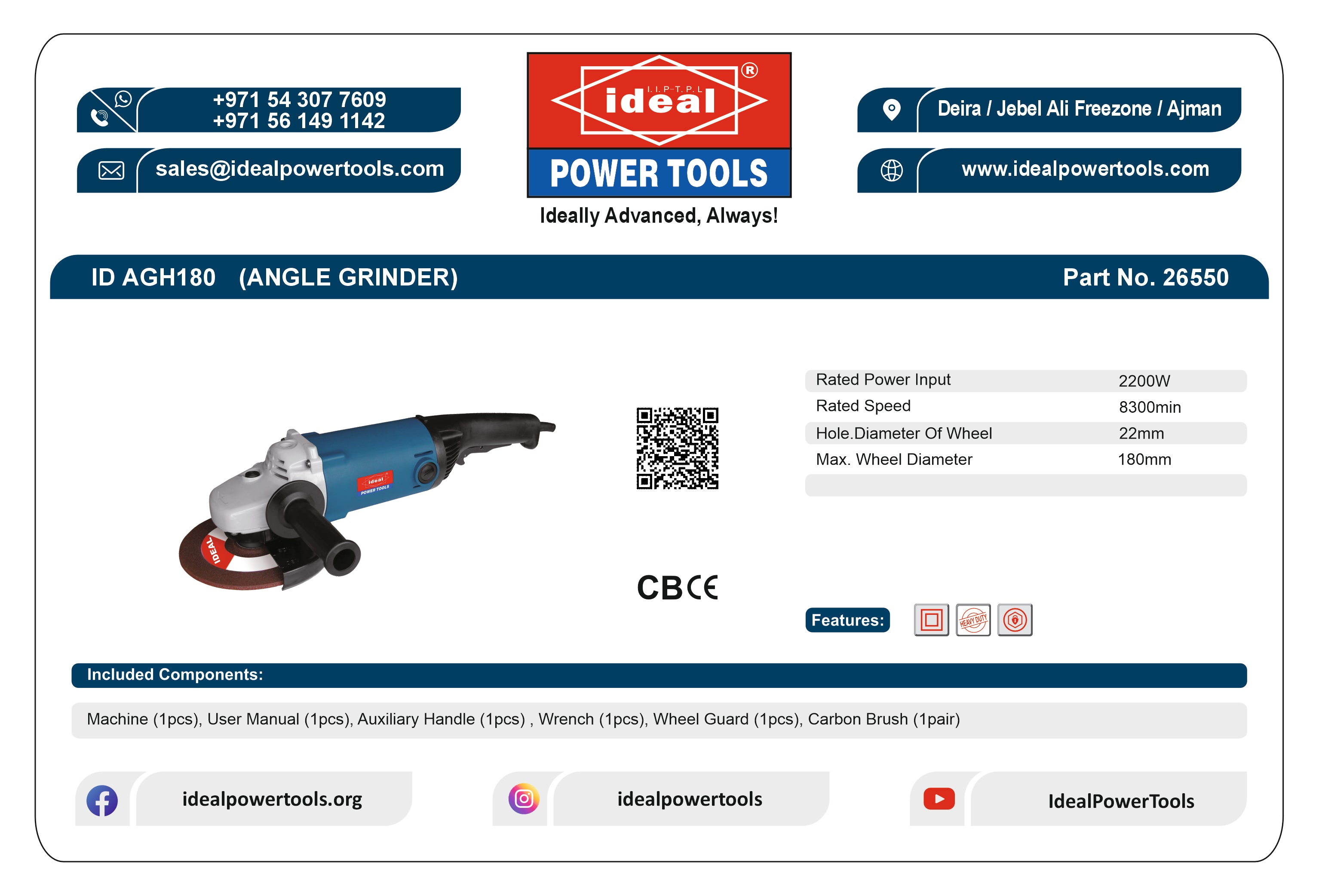 ID AGH180 ELECTRIC ANGLE GRINDER MACHINE