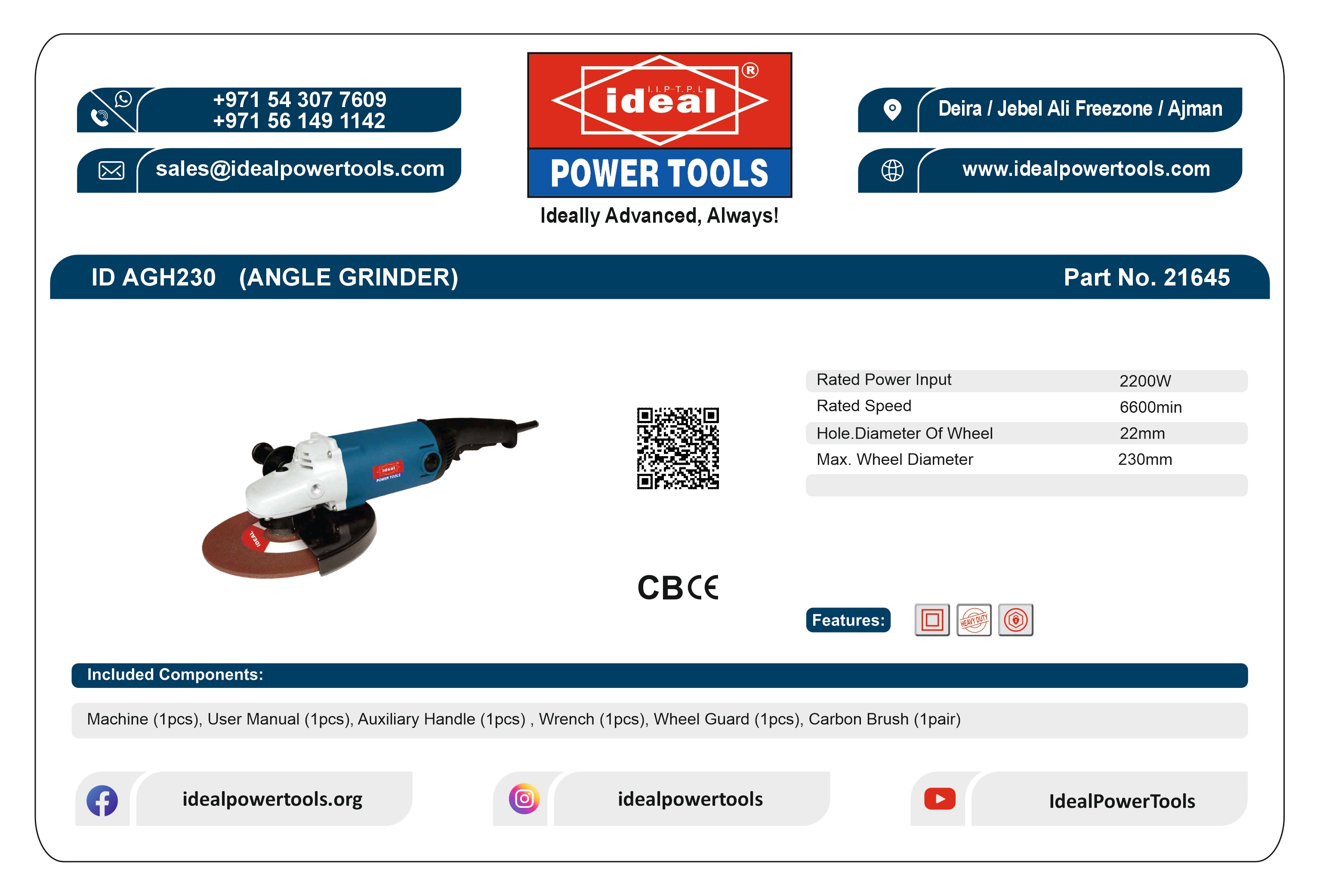 ID AGH230 ELECTRIC ANGLE GRINDER MACHINE