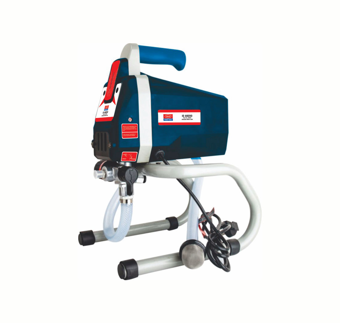 Blue and white Electric Airless Spray Gun Machine on a white background