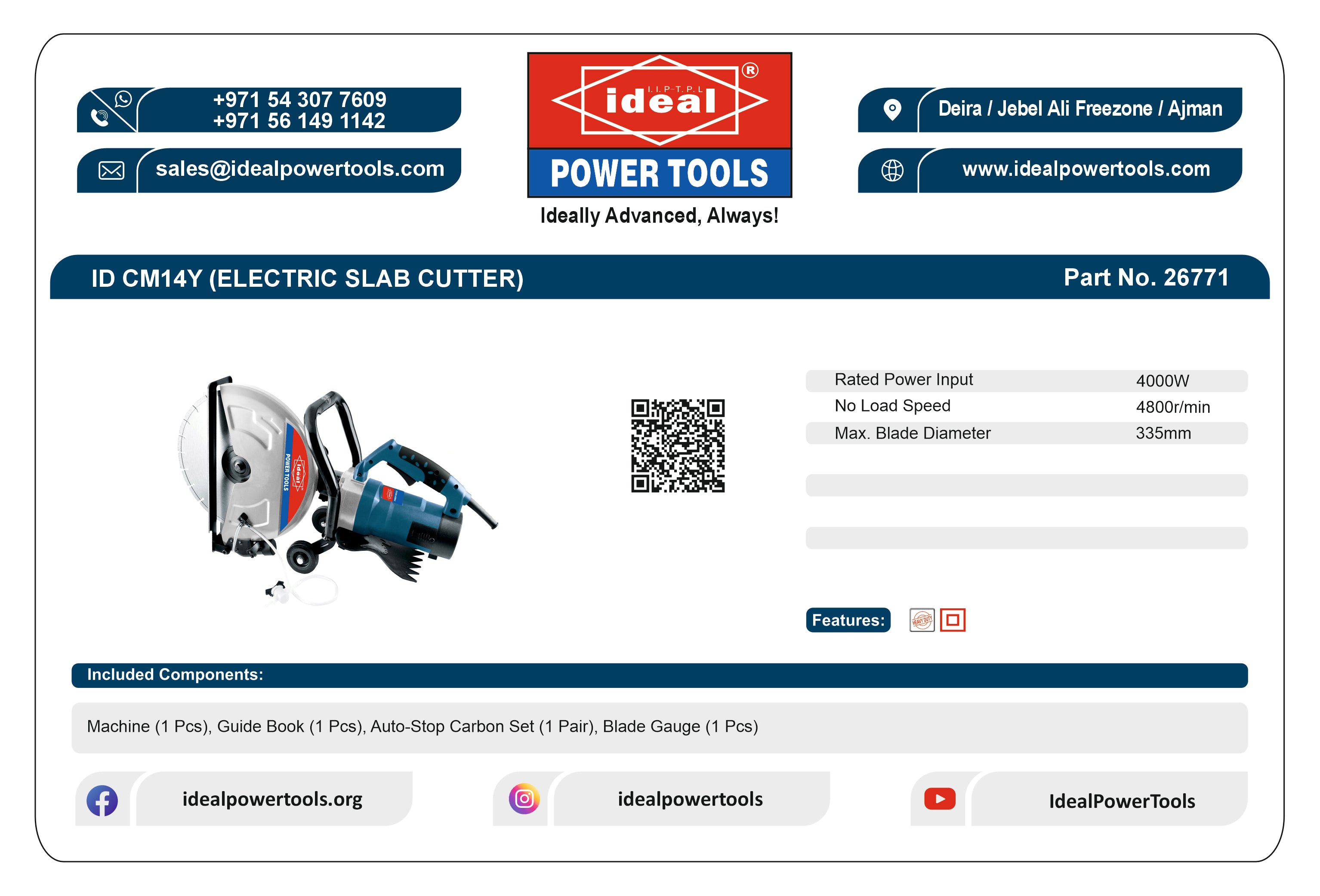 ID CM14Y ELECTRIC PORTABLE SLAB CUTTER MACHINE