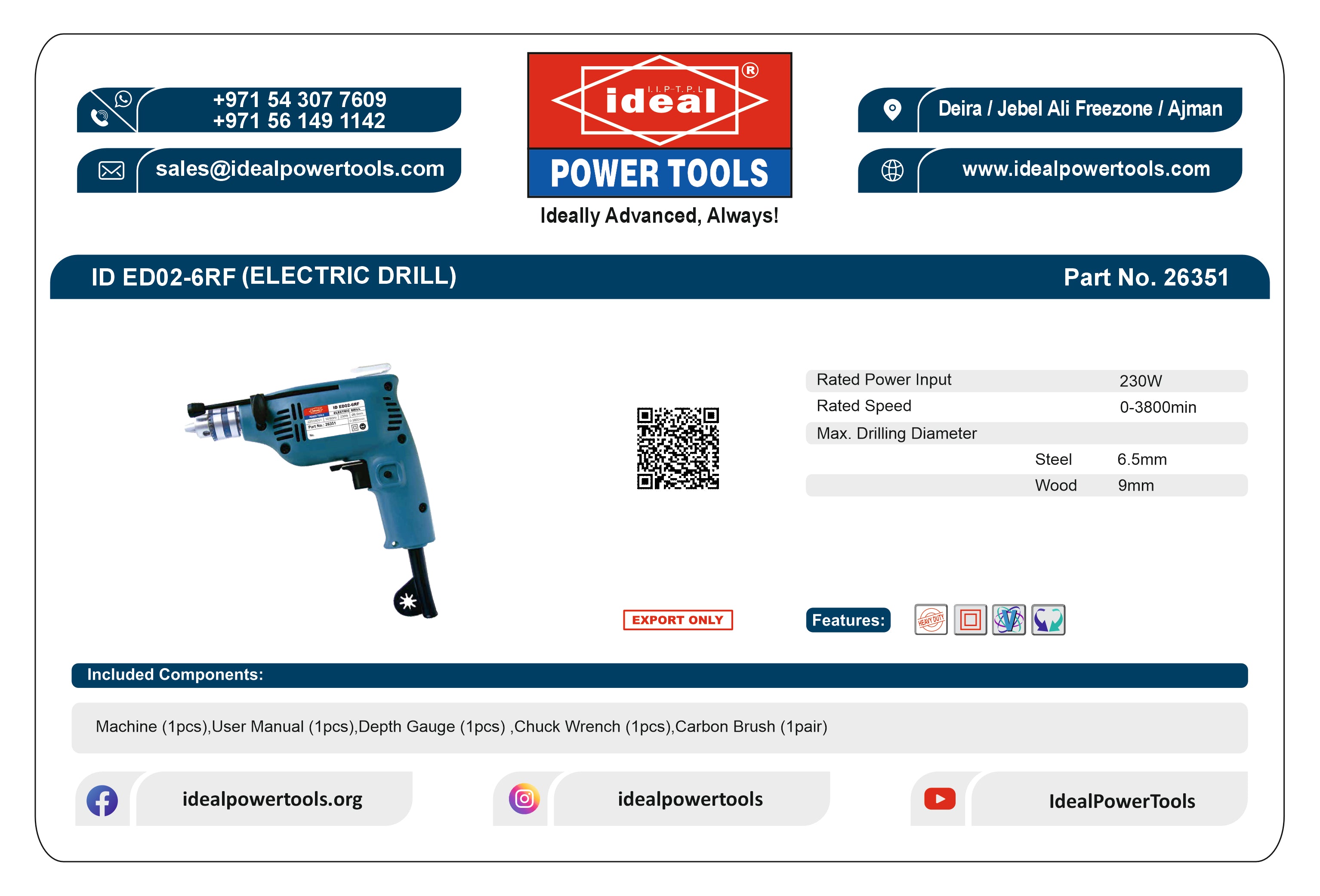 ID ED02-6RF ELECTRIC DRILL MACHINE
