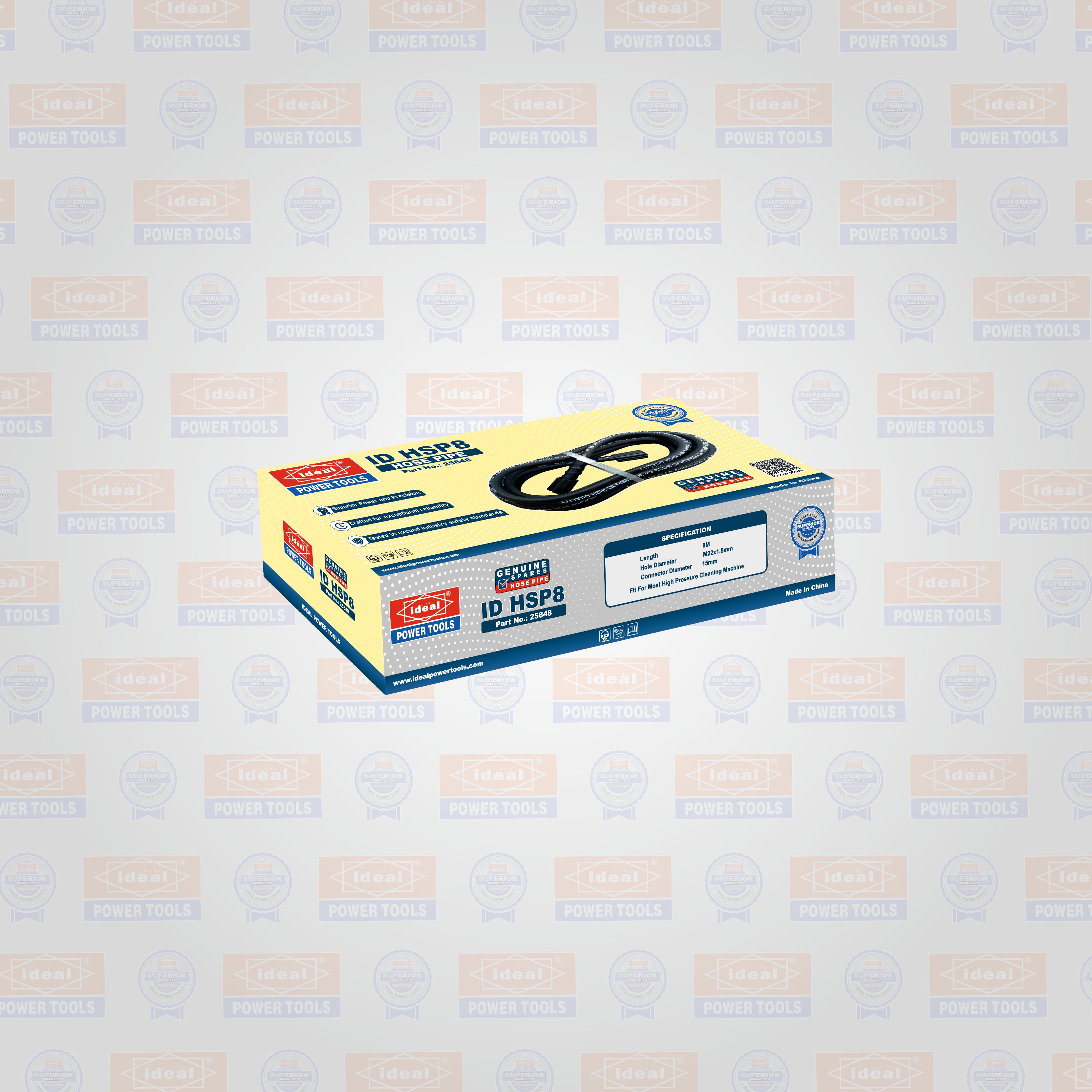 Packaging of ID HSP8 hose pipe on a branded background
