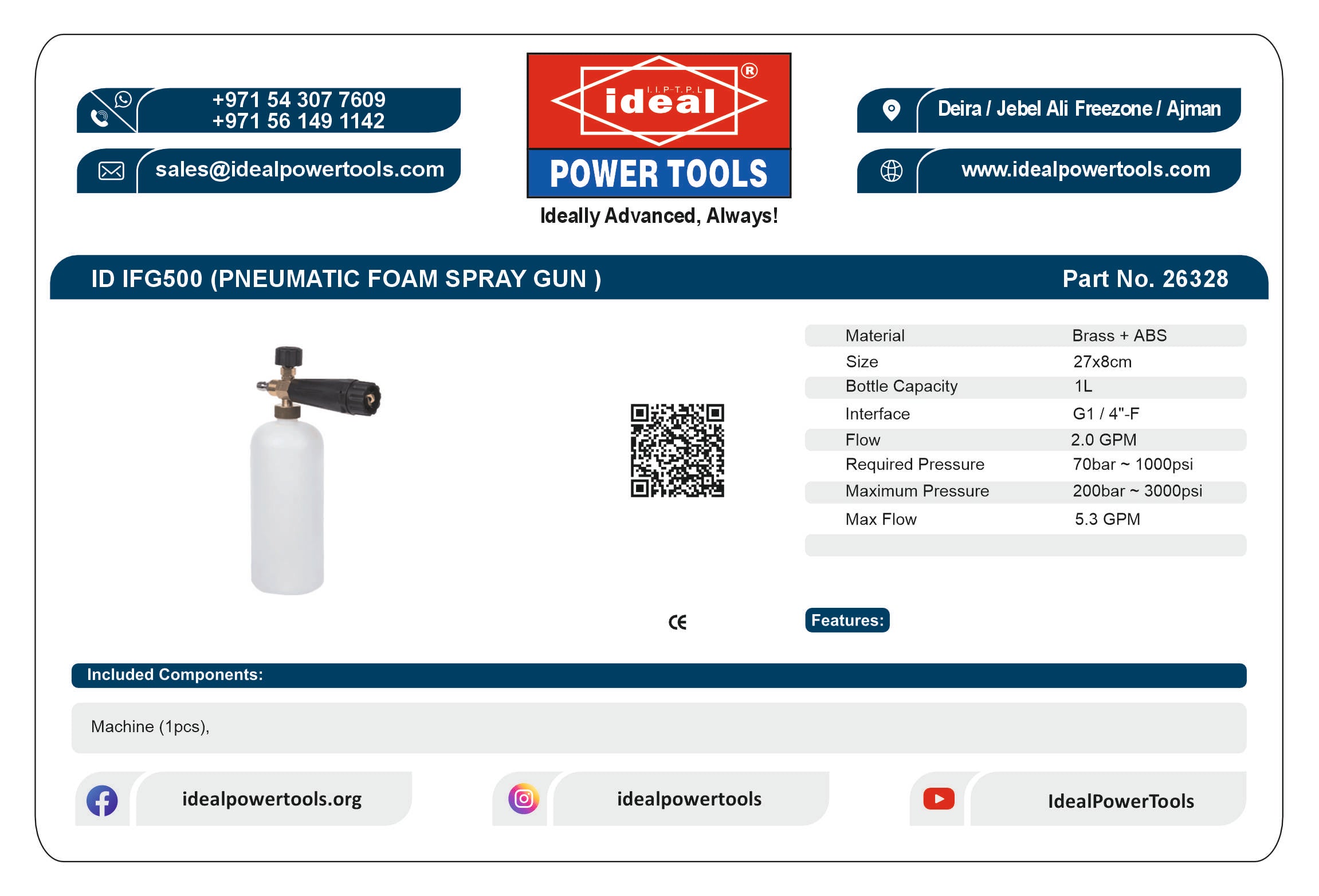 ID IFG500 IDEAL FOAM SPRAY GUN PRESSURE WASHER ACCESSORY
