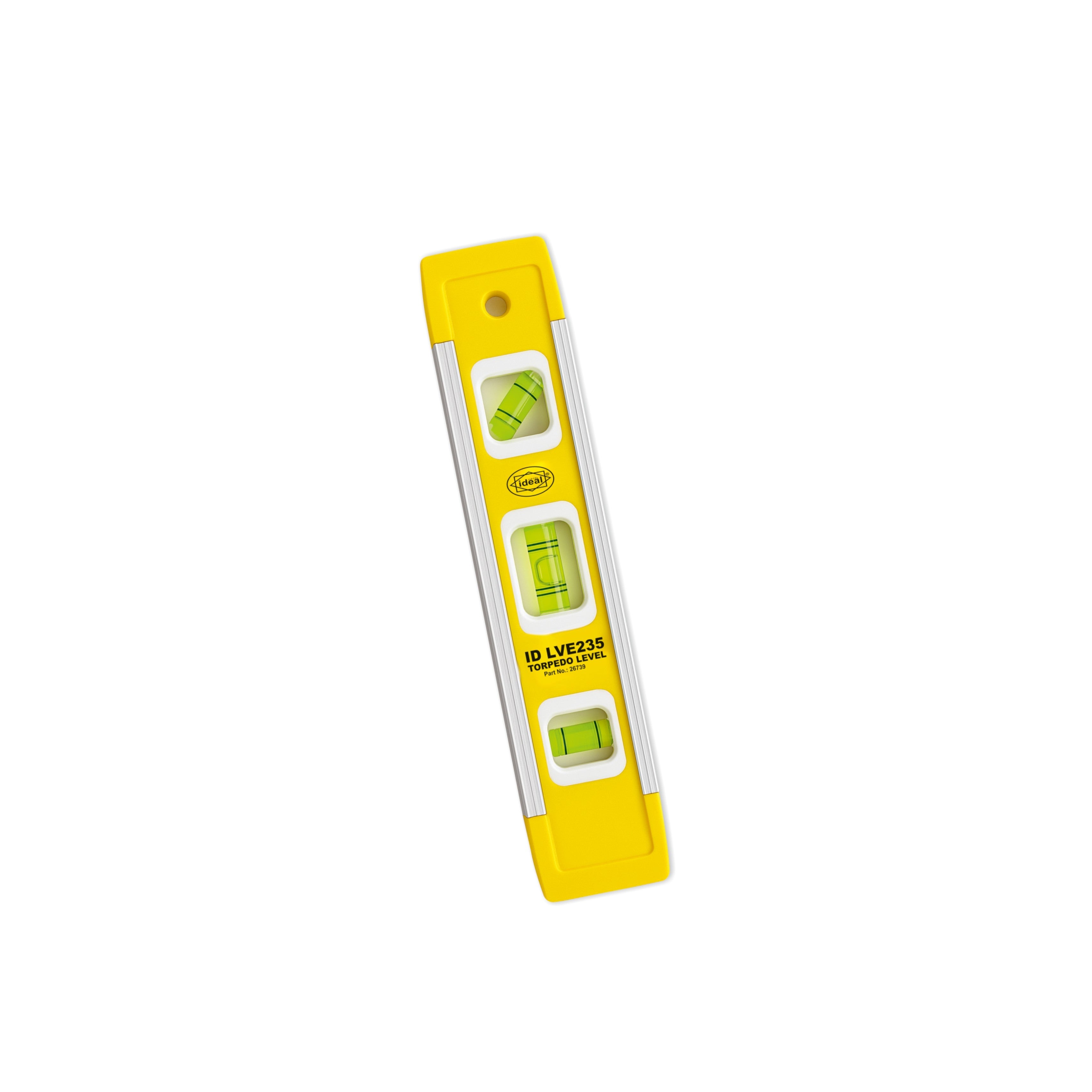 Yellow and silver 9-inch Torpedo Spirit Level on a white background