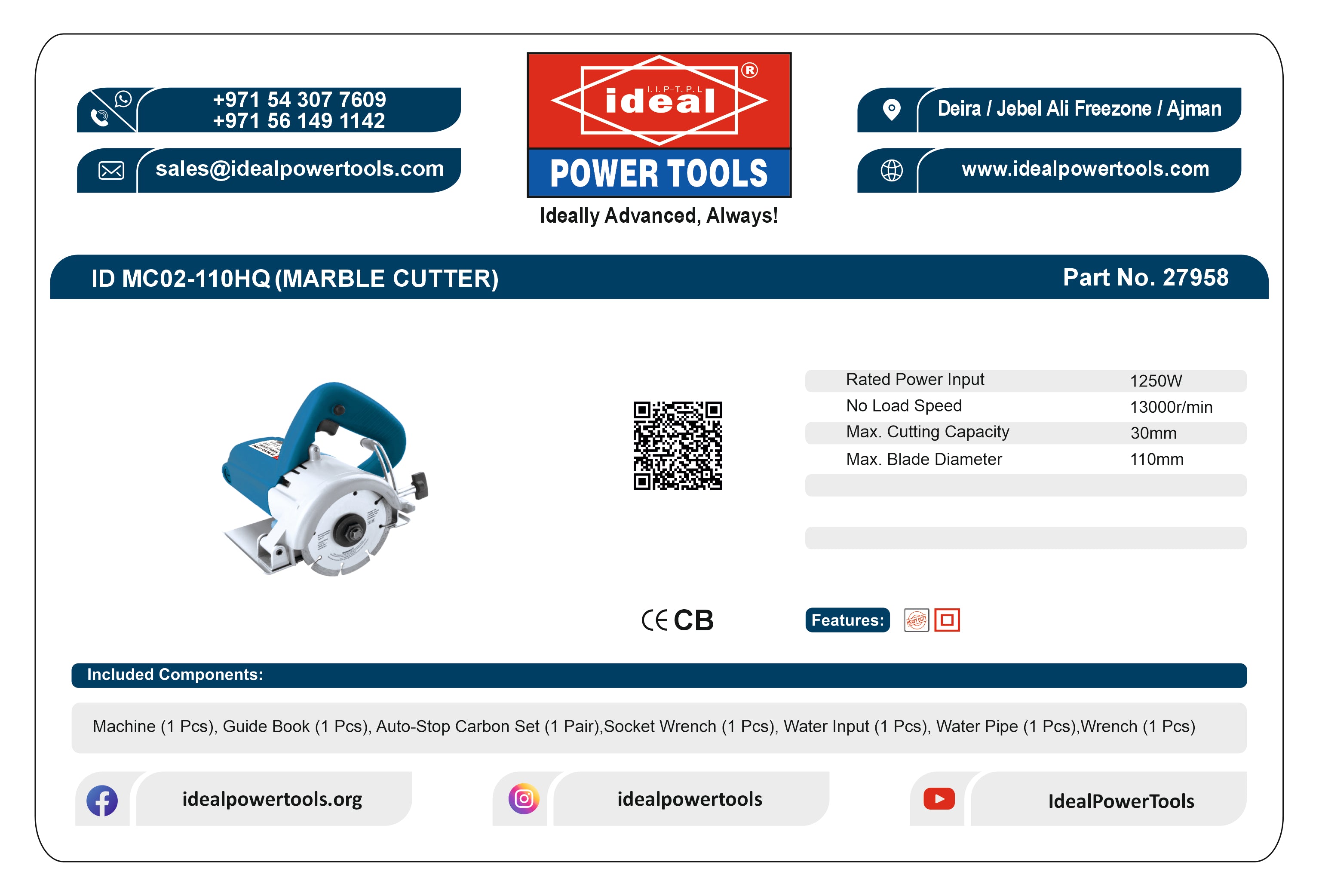 ID MC02-110HQ ELECTRIC MARBLE CUTTER MACHINE