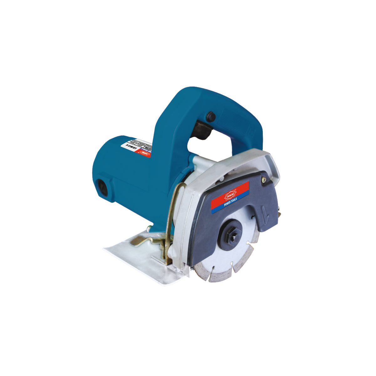Electric marble cutter machine with a diamond-coated blade, primarily blue in color with silver and gray accents.