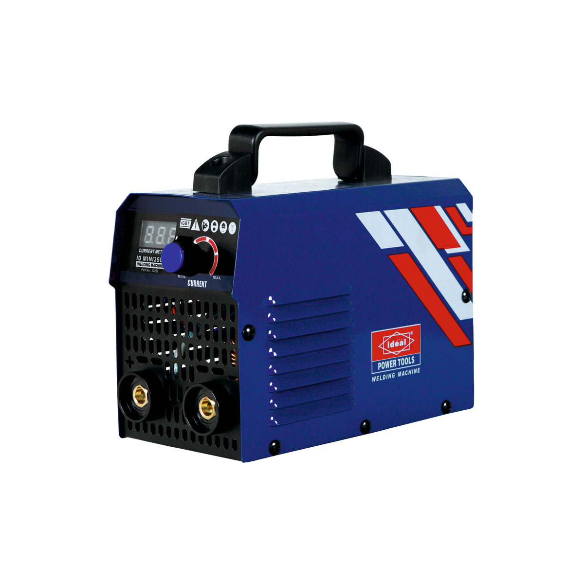 Blue color welding machine with a handle on a white background