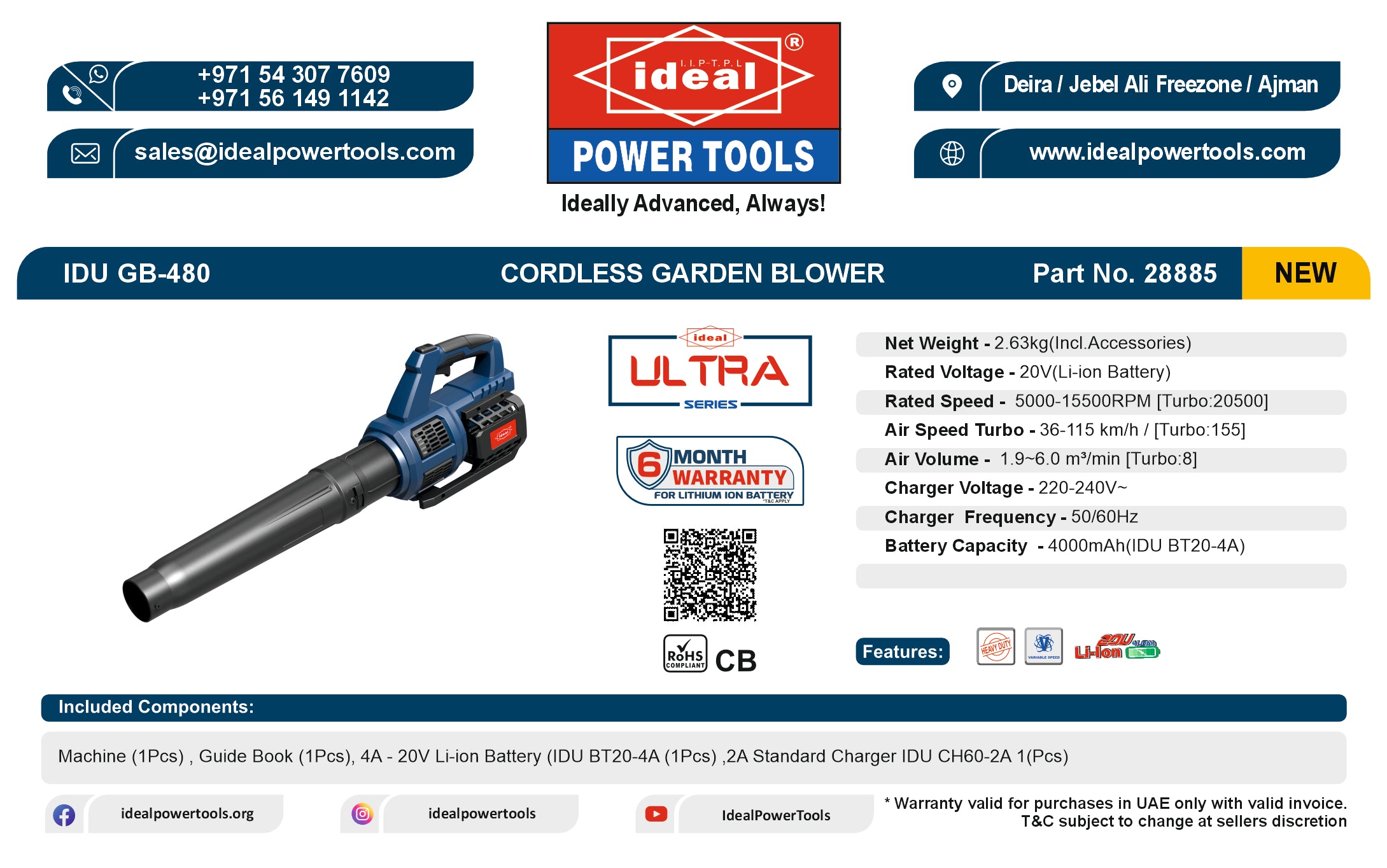 IDU GB-480 CORDLESS GARDEN BLOWER MACHINE KIT