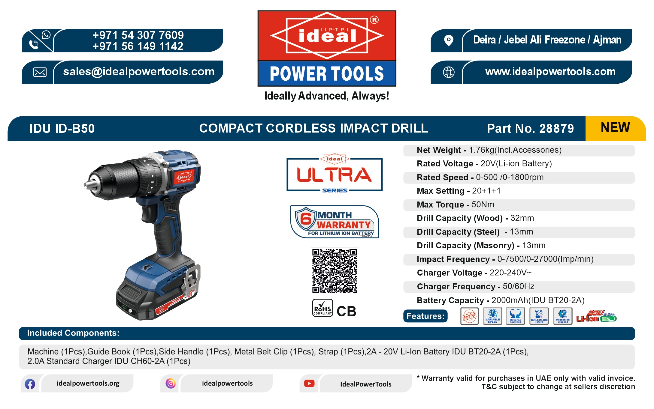 IDU ID-B50 BRUSHLESS COMPACT CORDLESS IMPACT DRILL MACHINE KIT