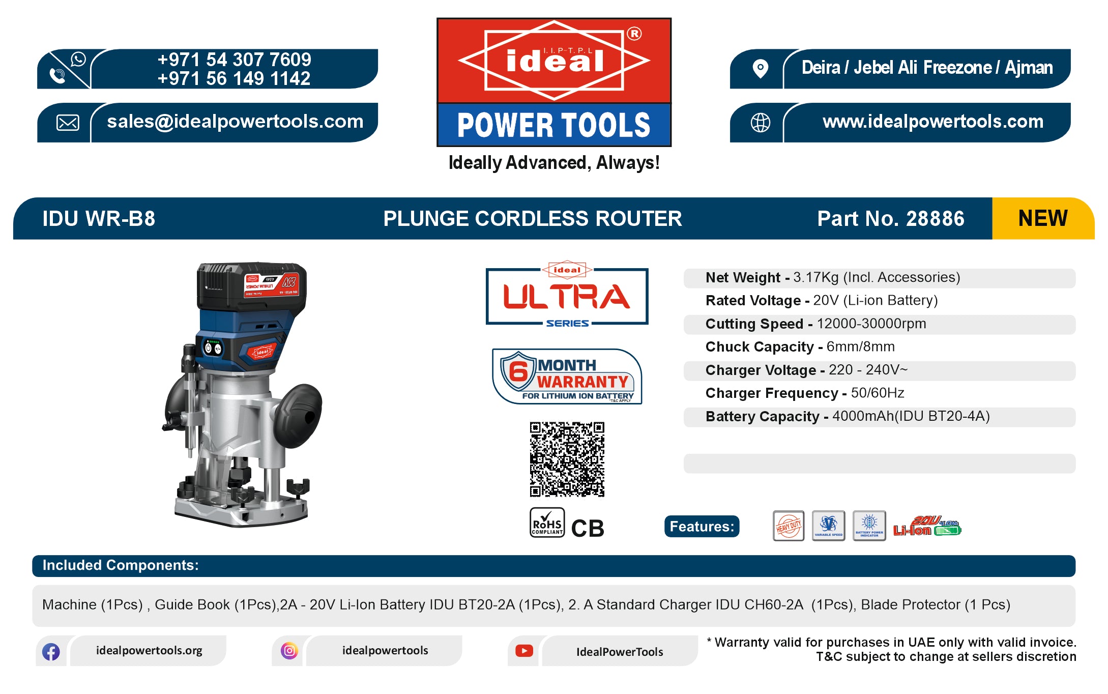 IDU WR-B8 BRUSHLESS PLUNGE CORDLESS ROUTER MACHINE KIT