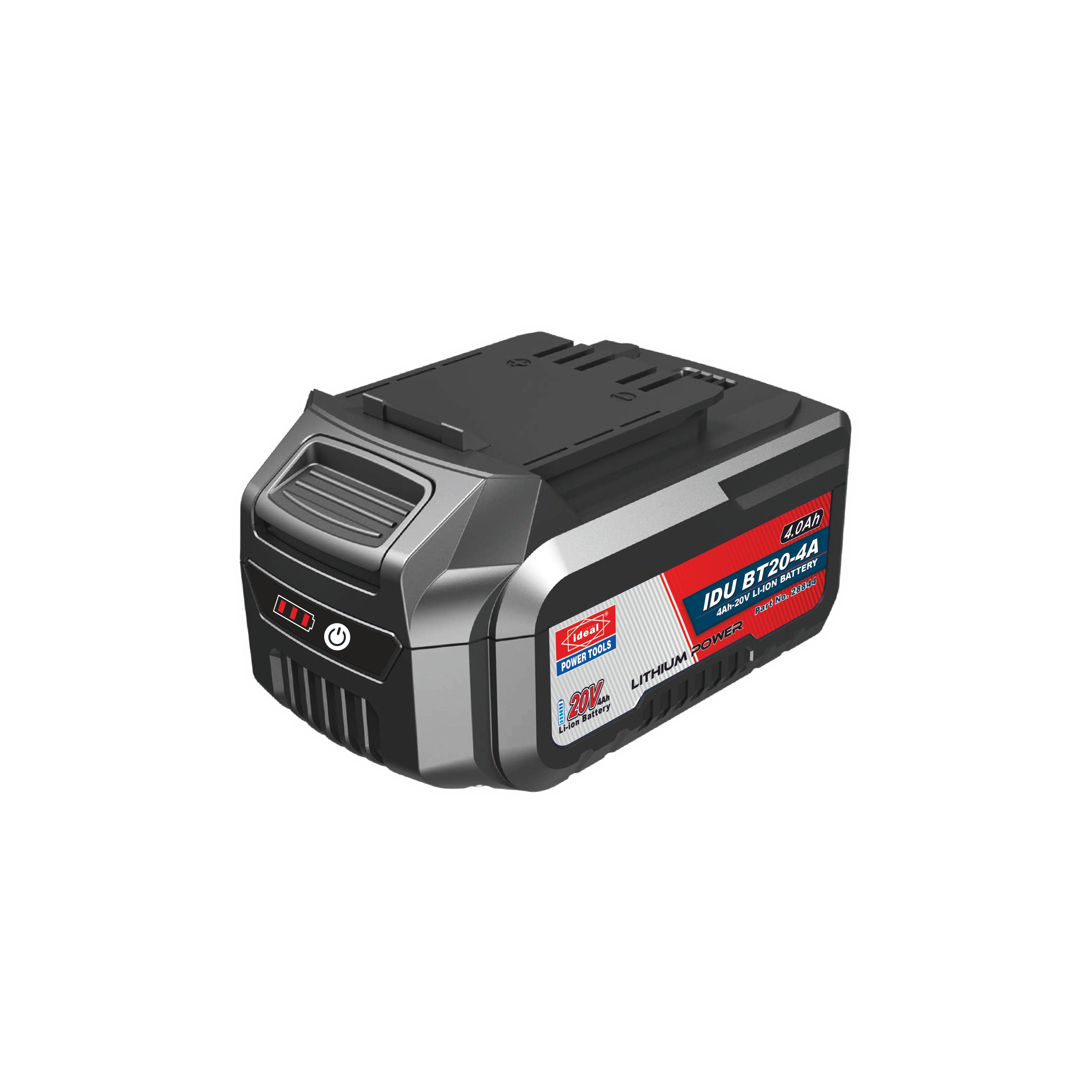 Battery pack with visible branding on a white background