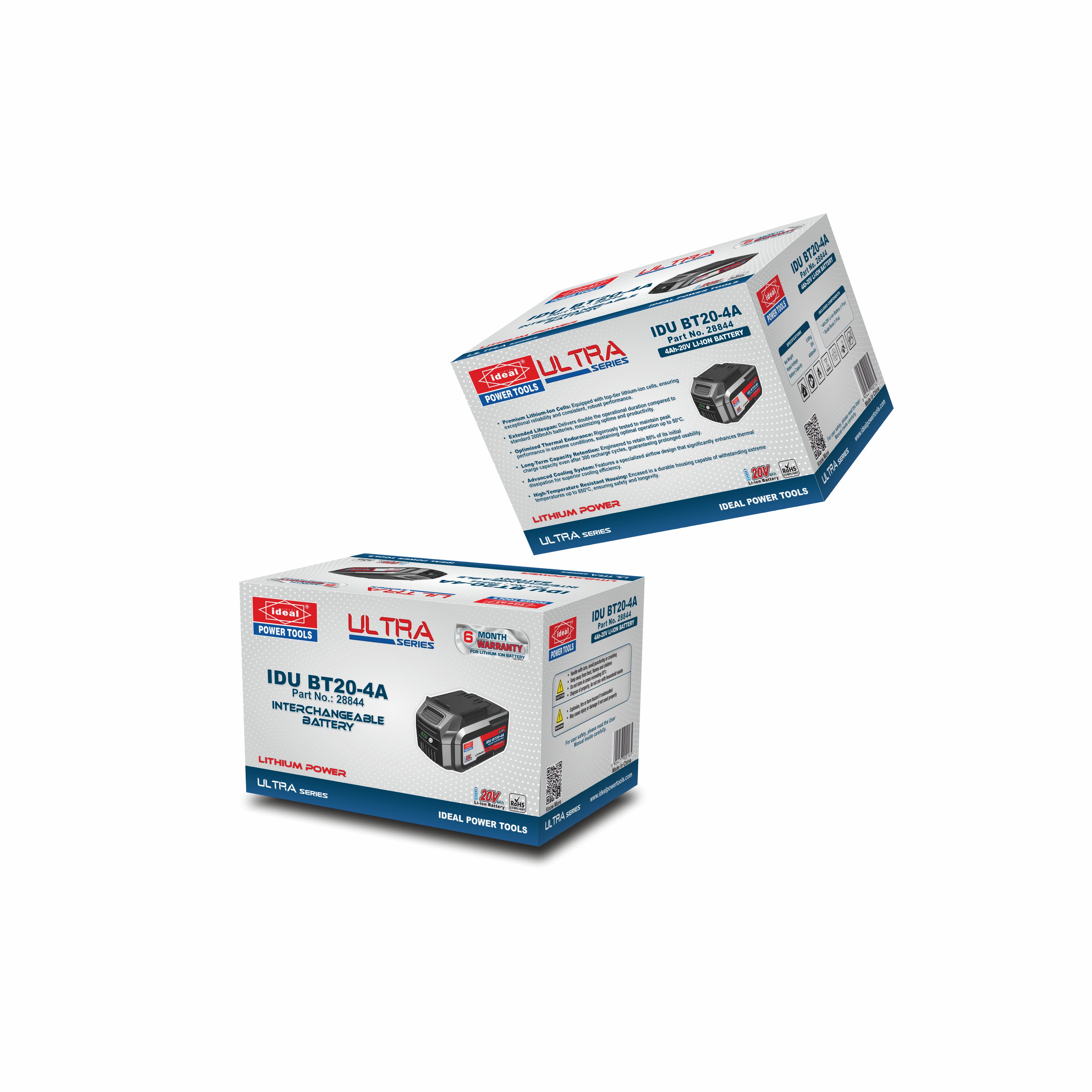 Two boxes of Ultra series Li-ion Batteries on a white background