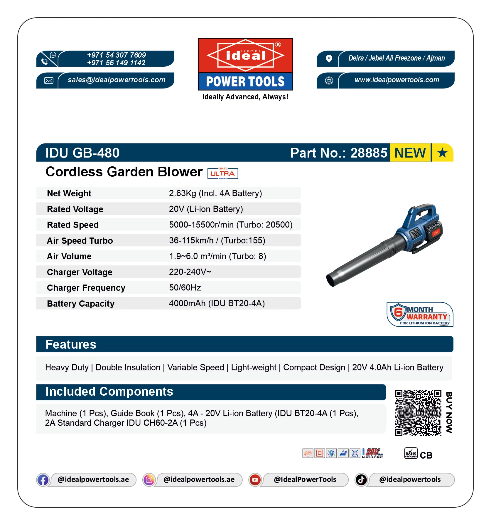 IDU GB-480 CORDLESS GARDEN BLOWER MACHINE KIT