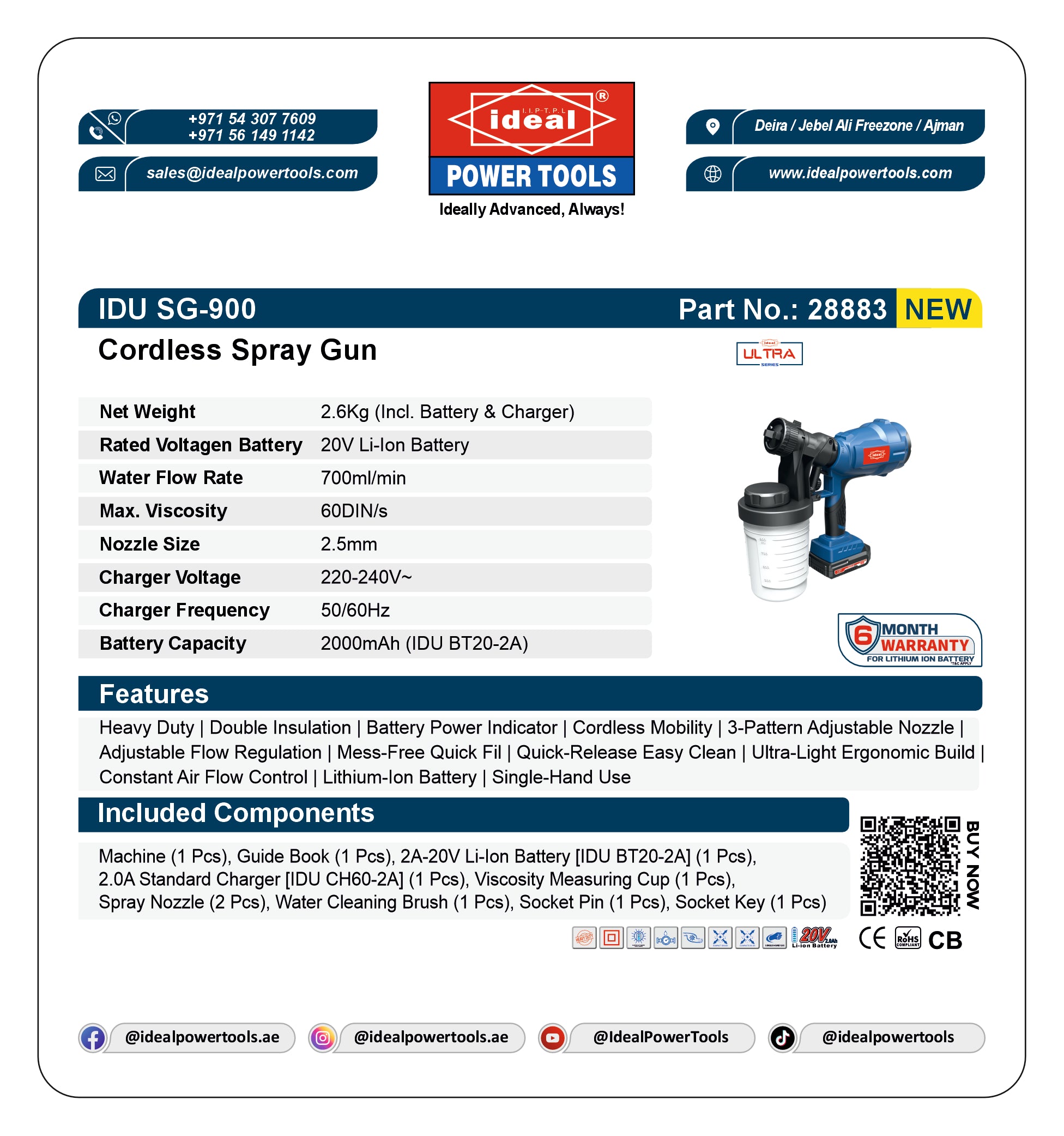 Ideal Power Tools cordless spray gun packaging with specifications and branding.
