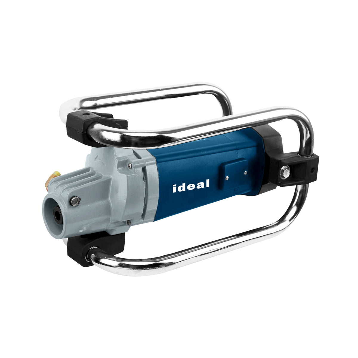 Blue and gray concrete vibrator machine tool with 'ideal' branding on a white background