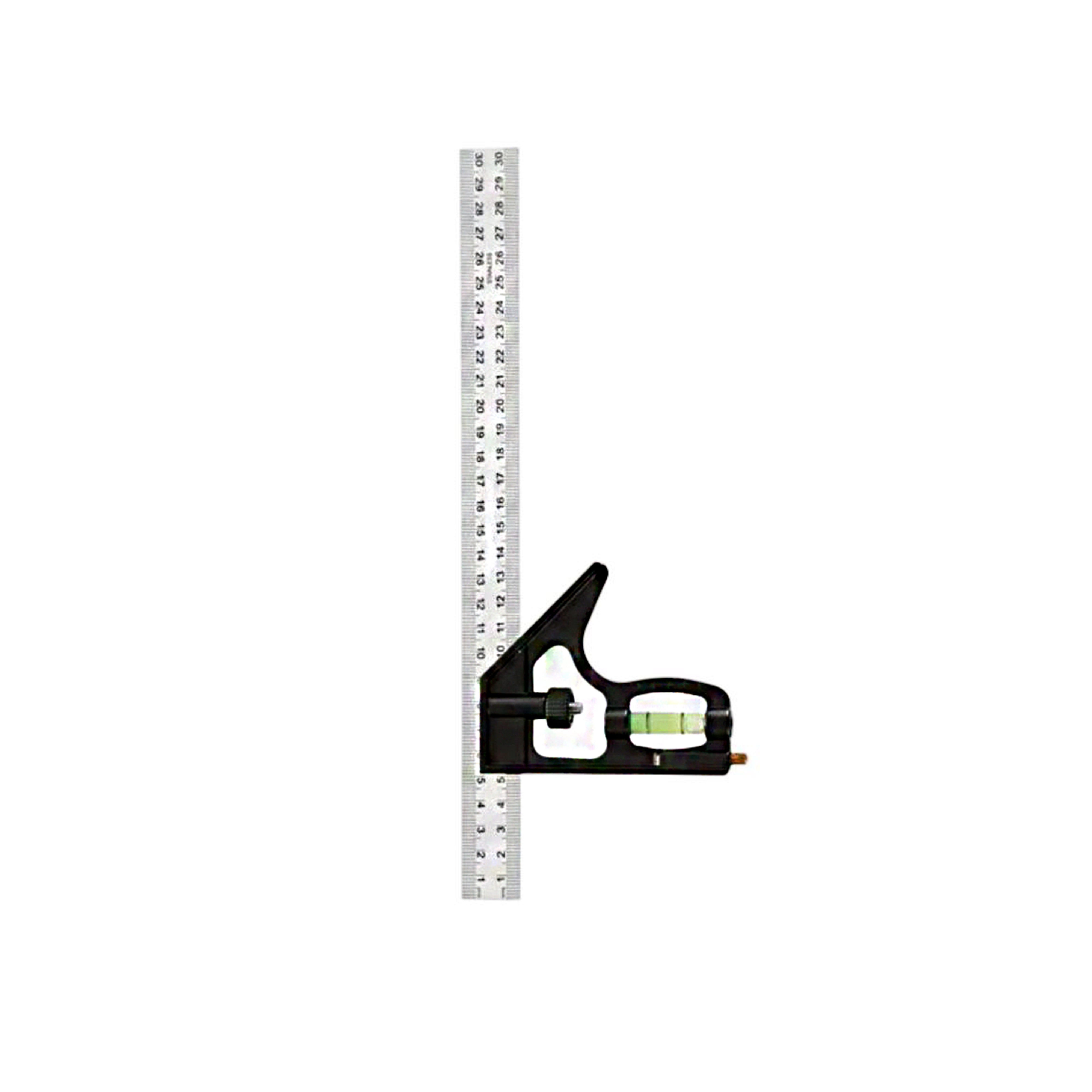 Ruler with a level tool on a white background