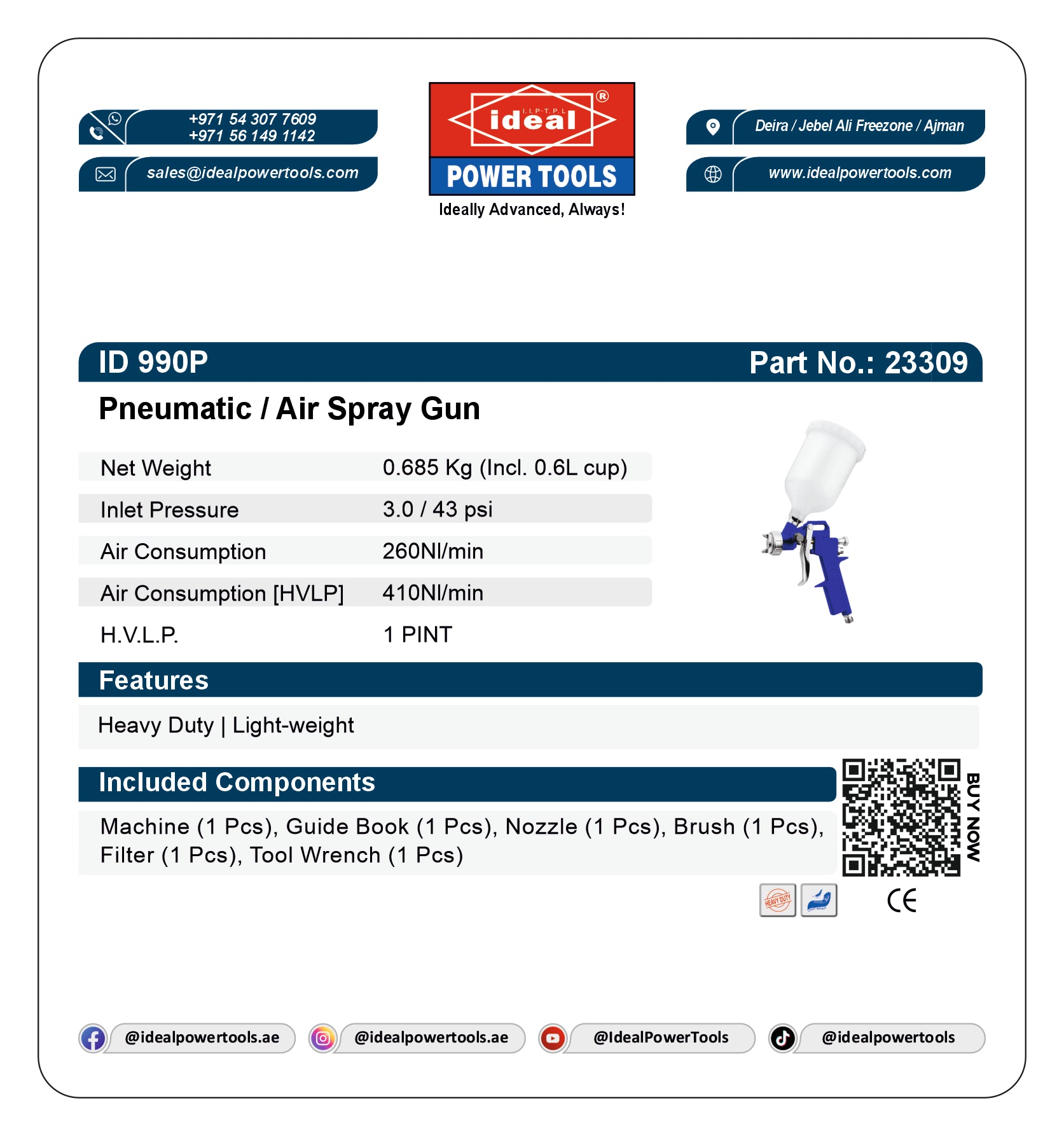 Product card for a pneumatic air spray gun with Ideal Power Tools branding.