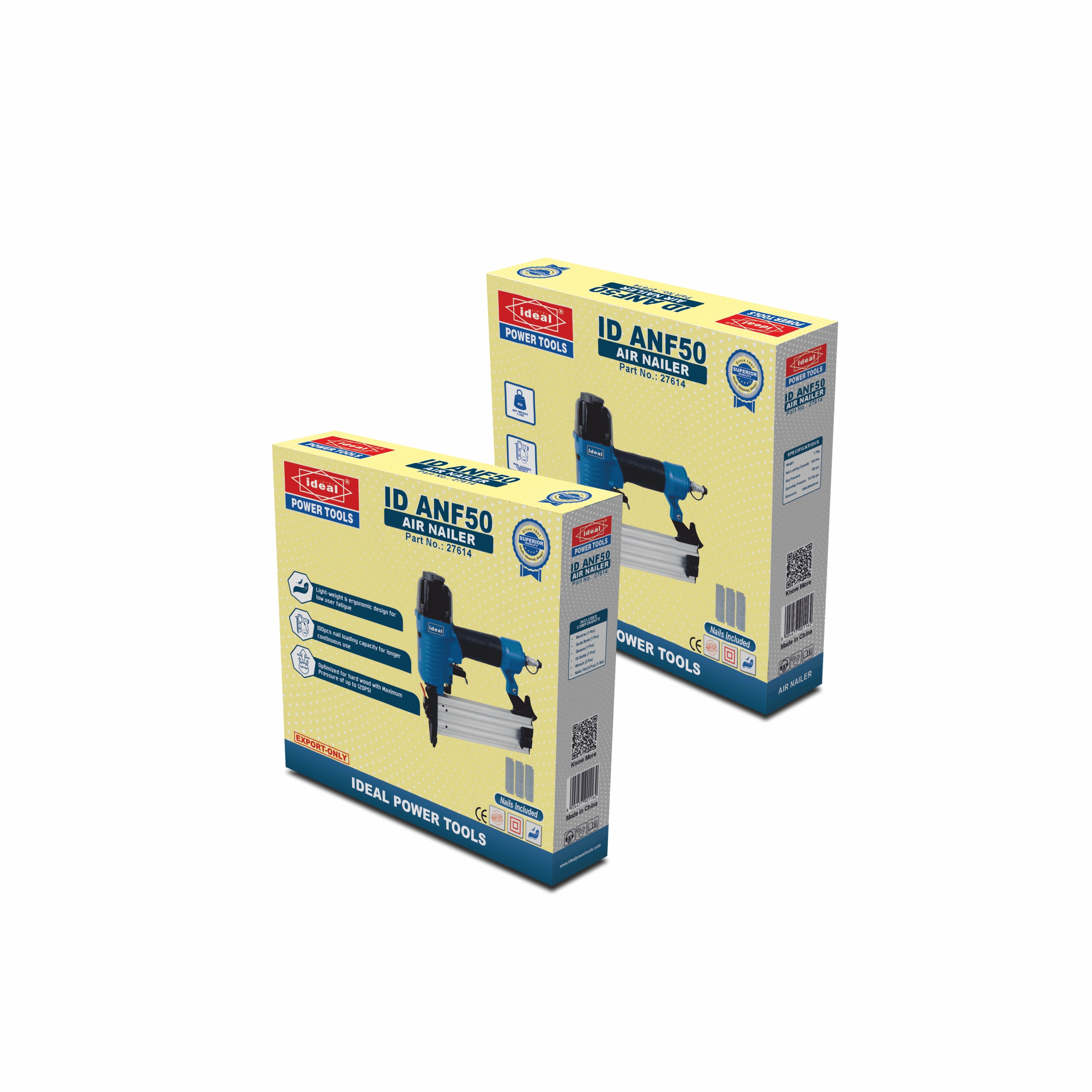 Two boxes of ID ANF50 air nailer on a white background