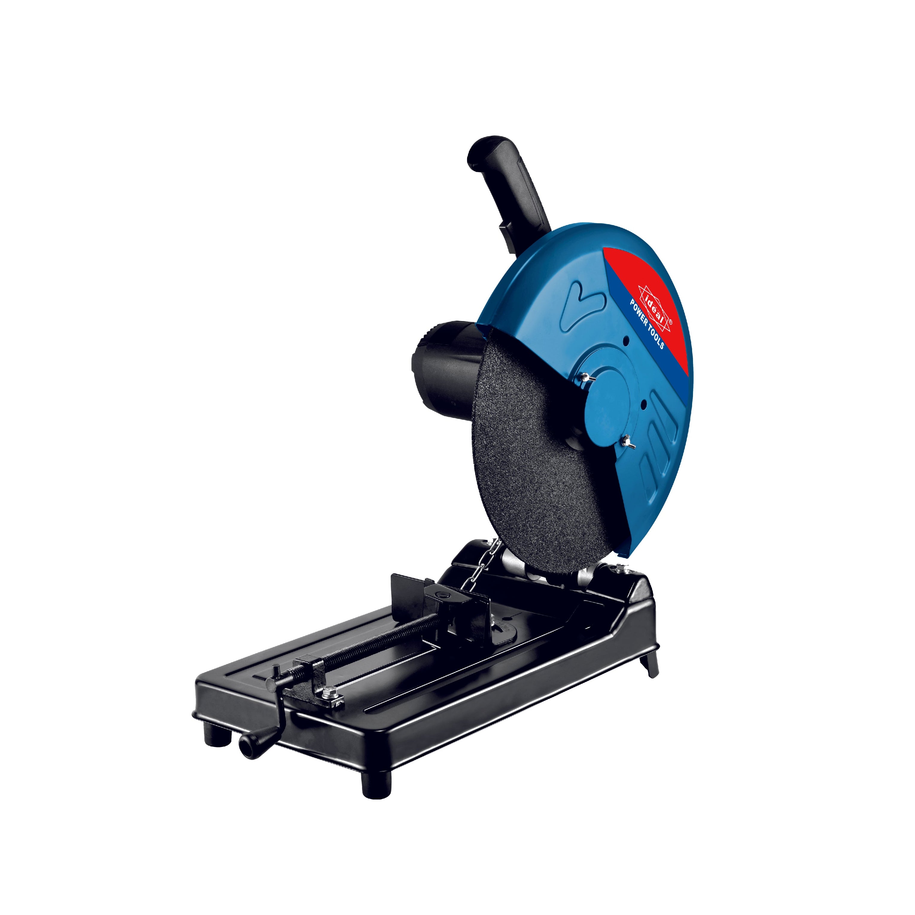 Cut-off saw machine ID CO355N with blue and black design on a white background