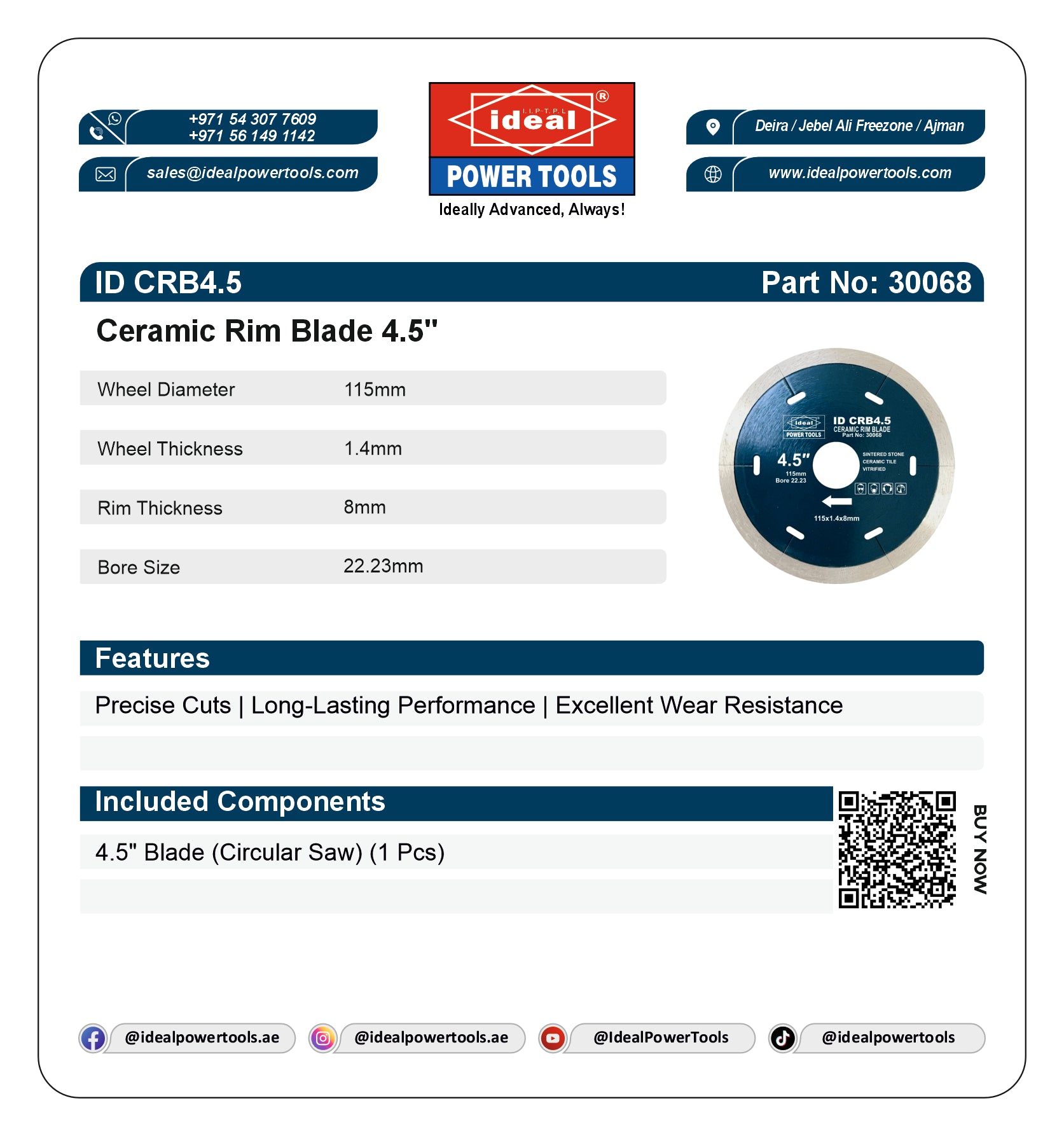ID CRB4.5 CERAMIC RIM BLADE 4.5" MARBLE CUTTER ACCESSORY - 30068