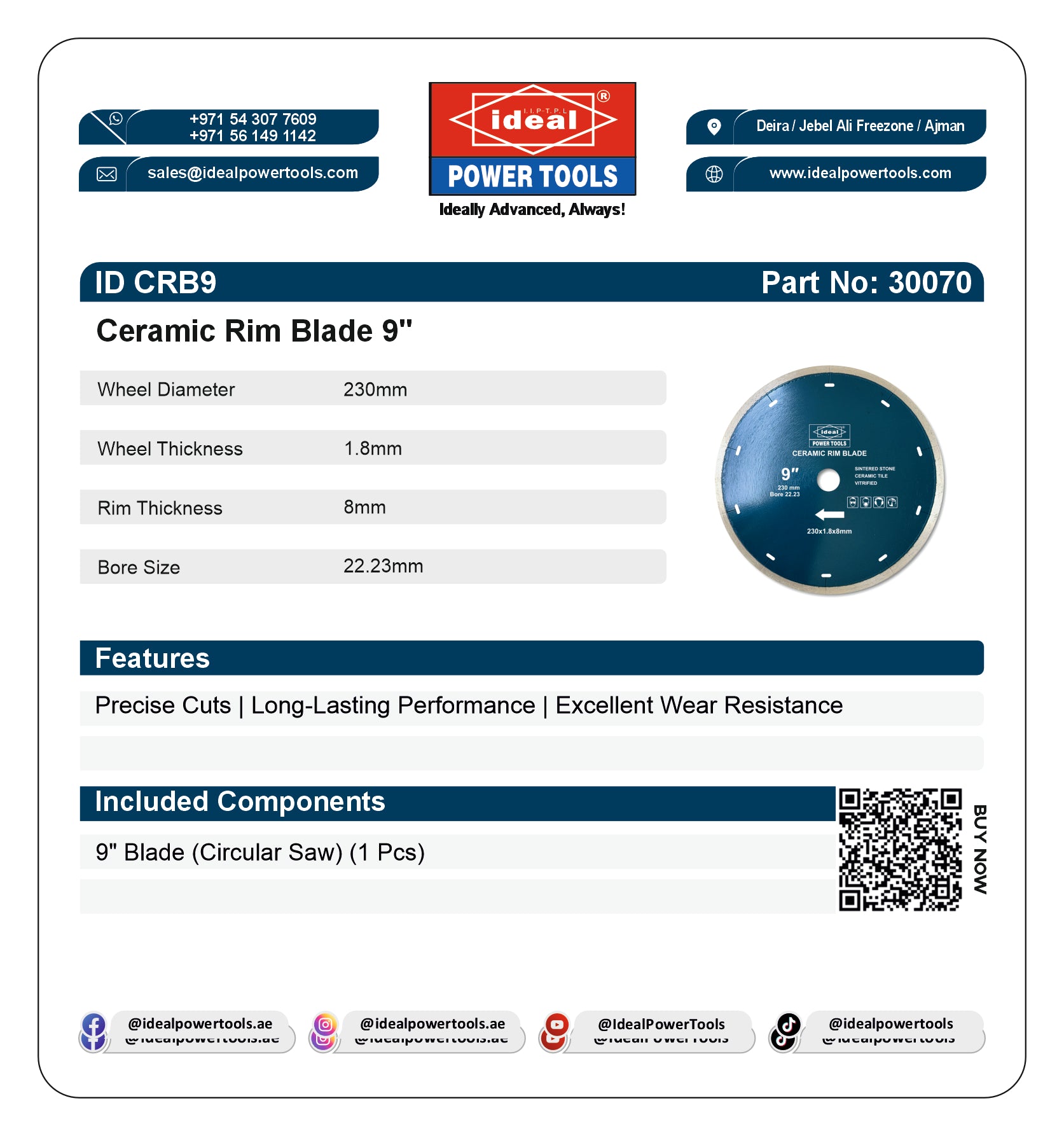 ID CRB9 CERAMIC RIM BLADE 9" CIRCULAR SAW ACCESSORY - 30070