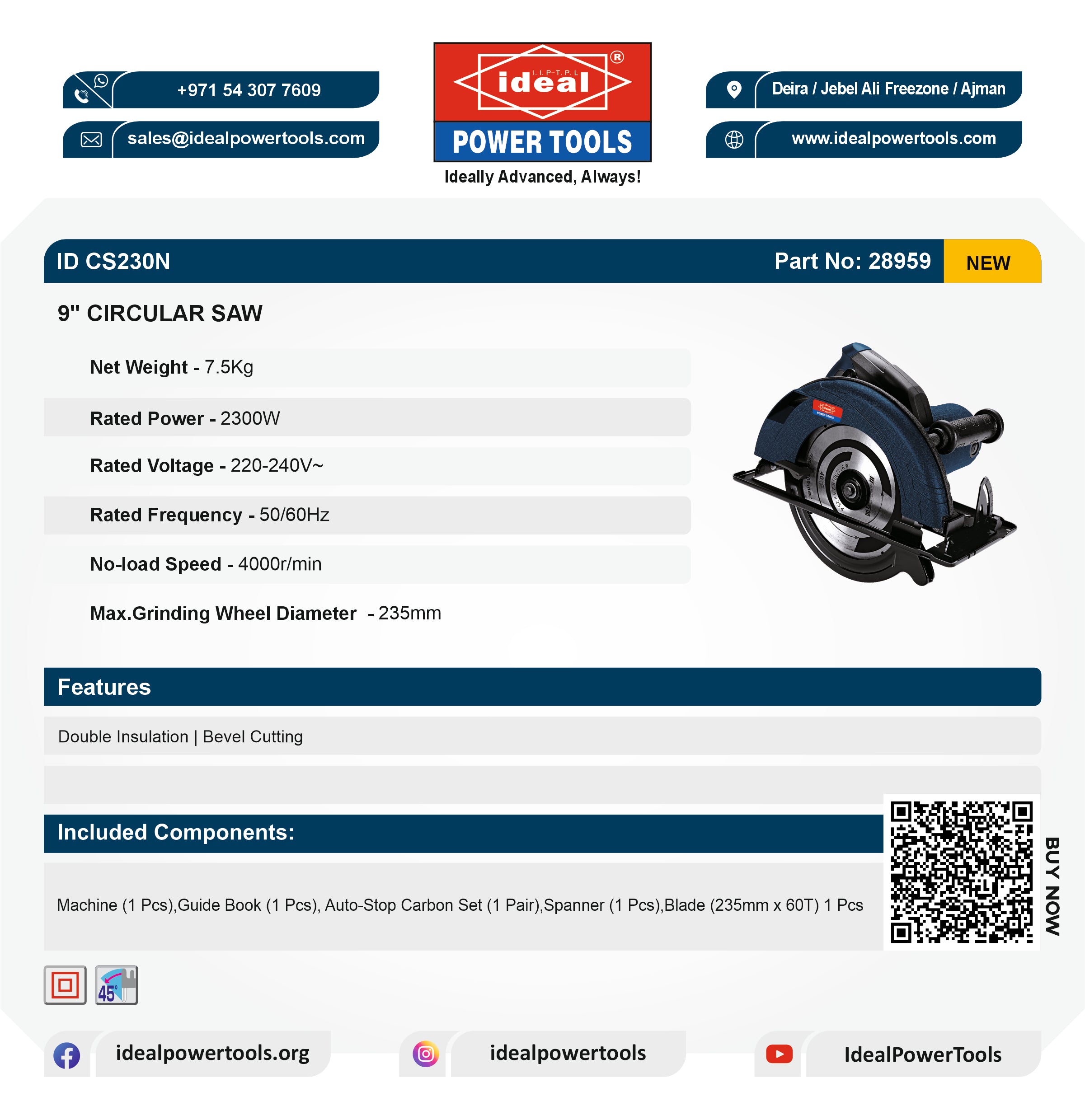 ID CS230N - 9" ELECTRIC CIRCULAR SAW MACHINE
