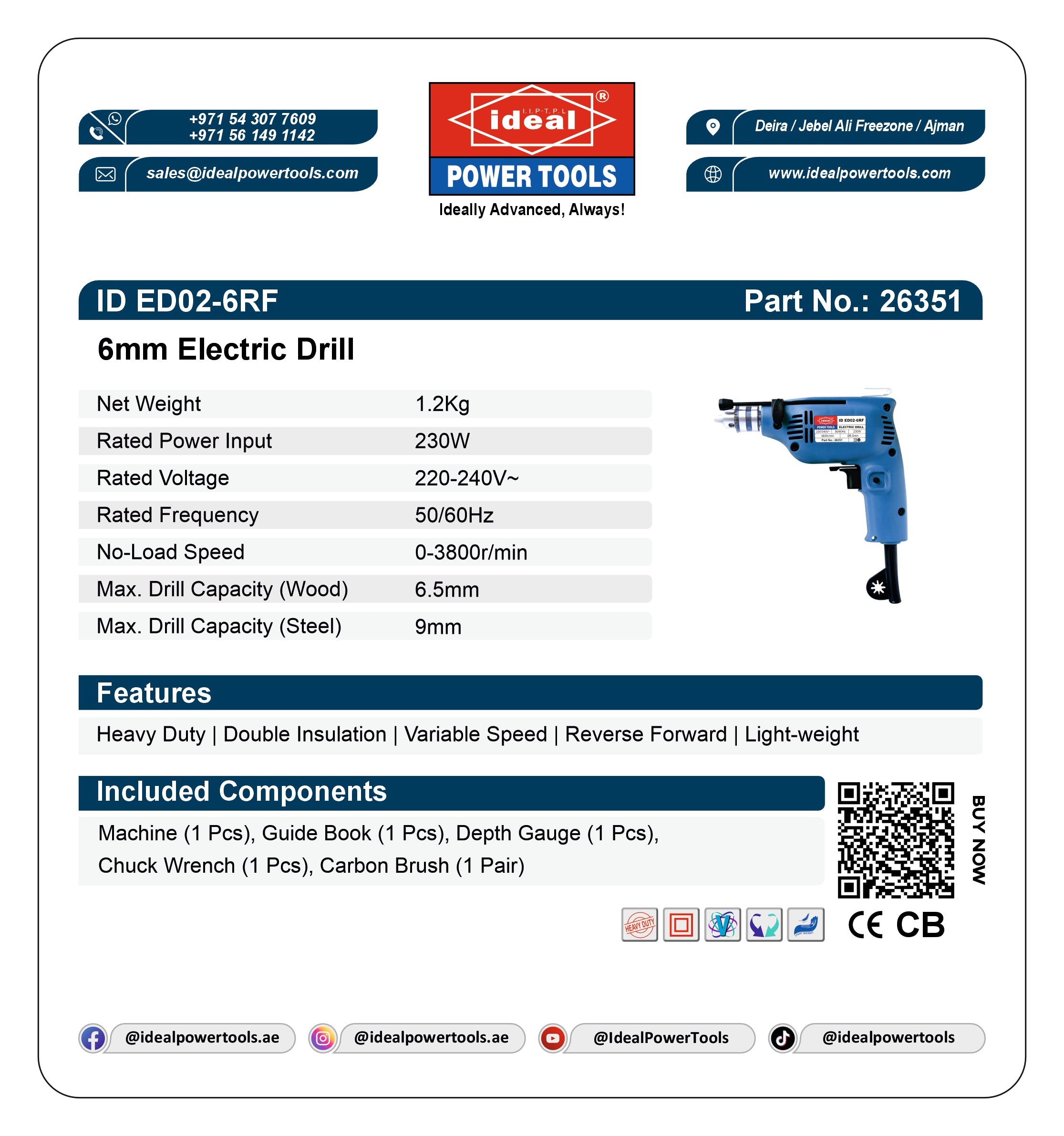 ID ED02-6RF ELECTRIC DRILL MACHINE