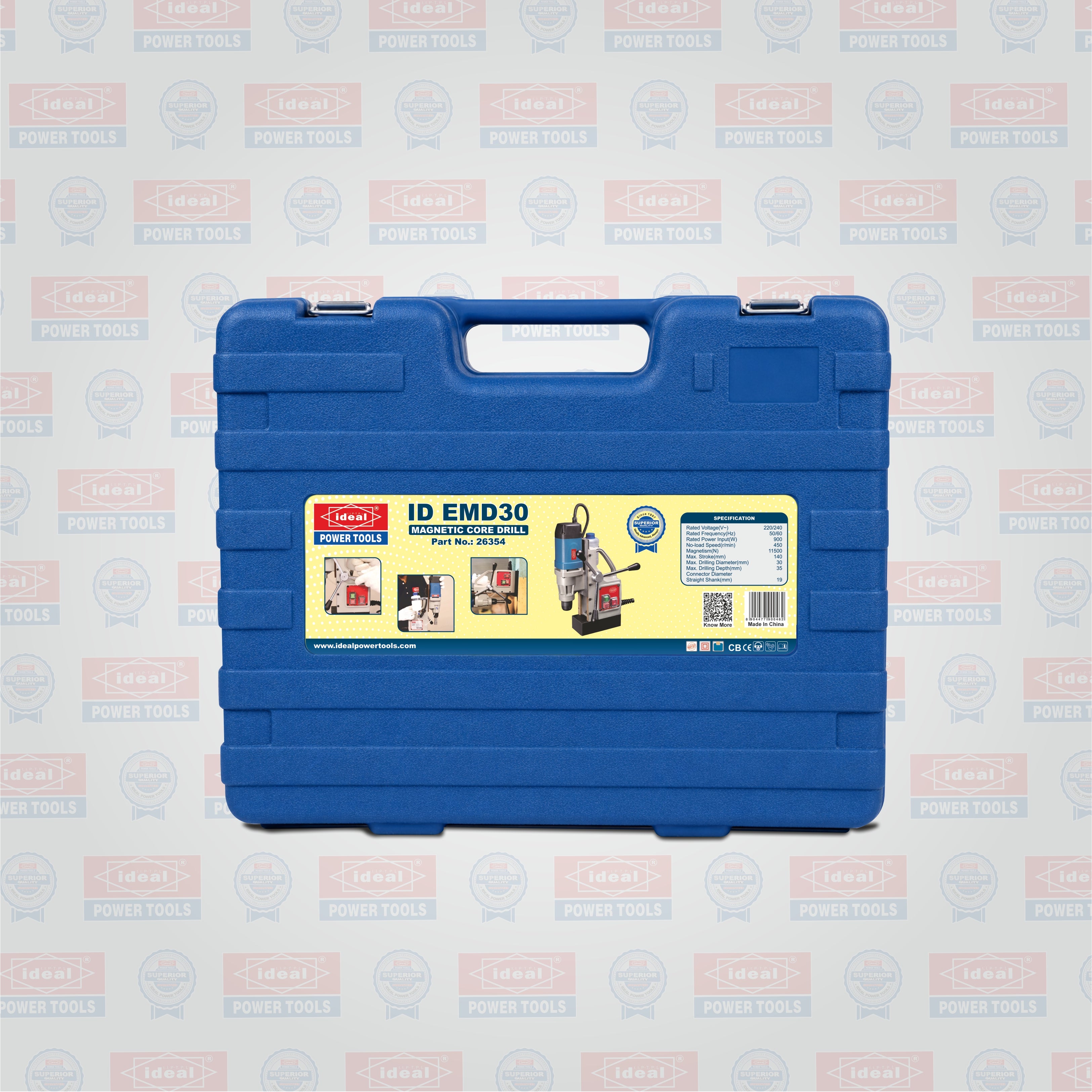 Blue tool case of ID EMD30 with a label on a light gray background