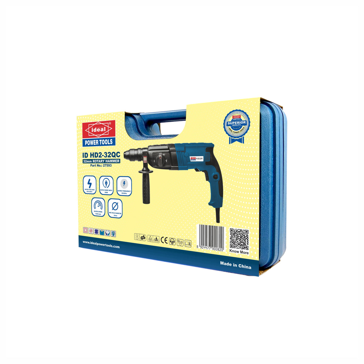 Packaging of ID HD2-32QC drill with visible branding on a white background