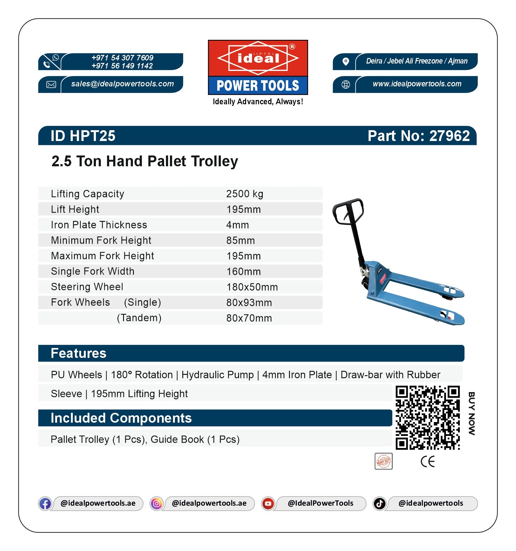ID HPT25 2.5 TON PALLET TROLLEY - 27962