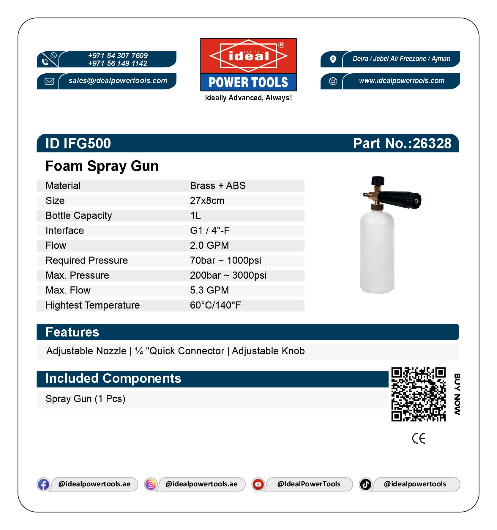 ID IFG500 IDEAL FOAM SPRAY GUN PRESSURE WASHER ACCESSORY