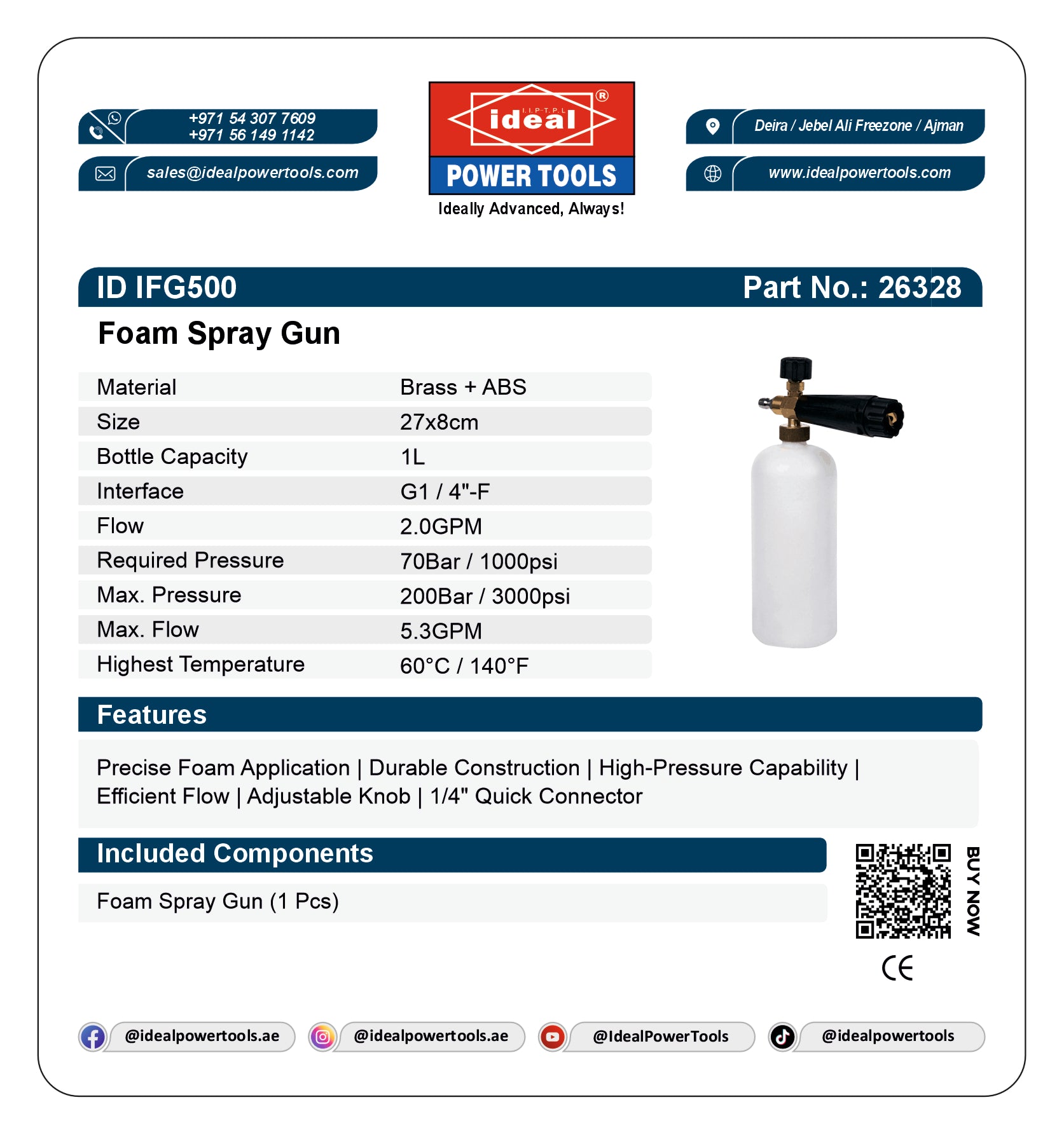 ID IFG500 IDEAL FOAM SPRAY GUN PRESSURE WASHER ACCESSORY