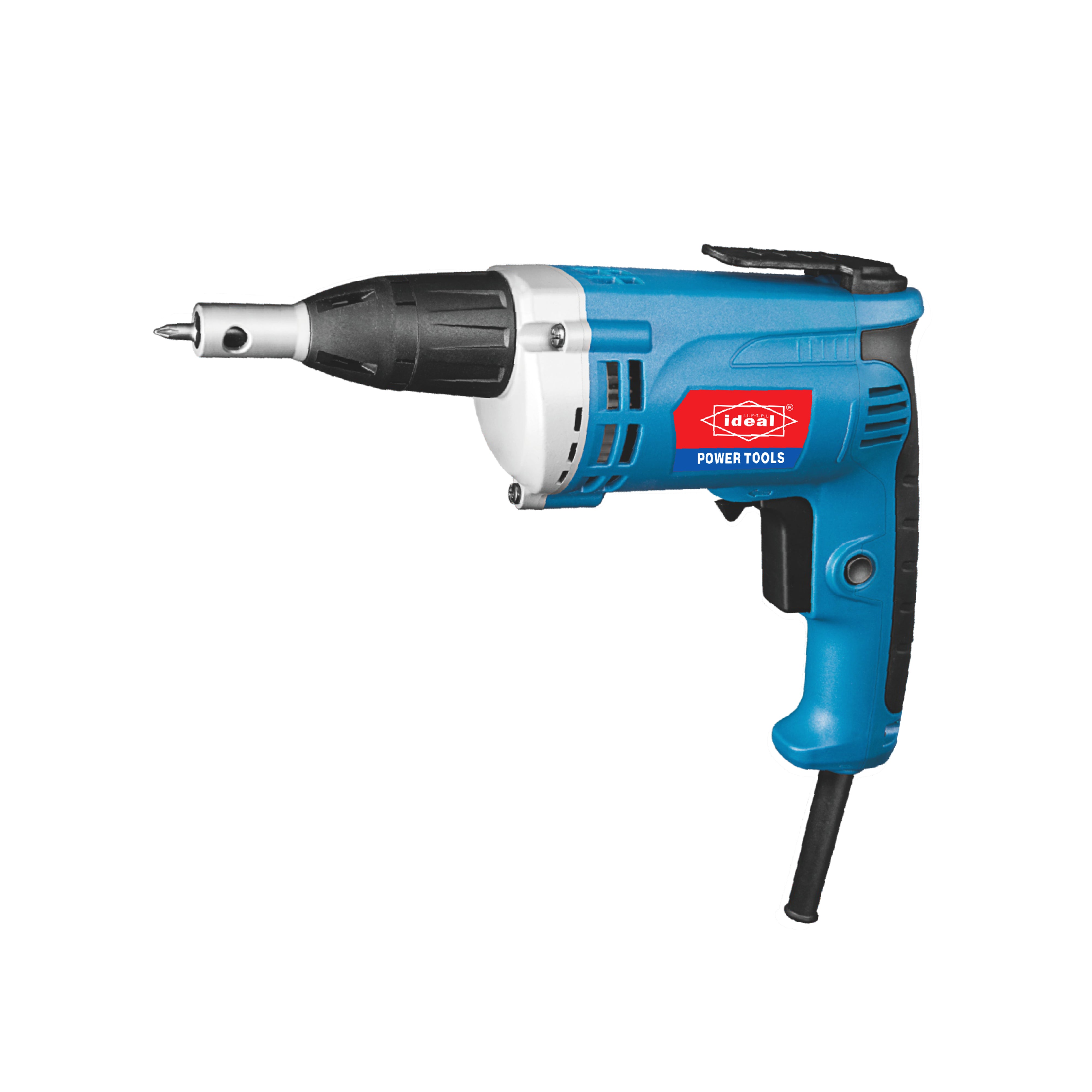 Blue impact screwdriver machine ID ISD-6 with Ideal Power Tools logo on a white background