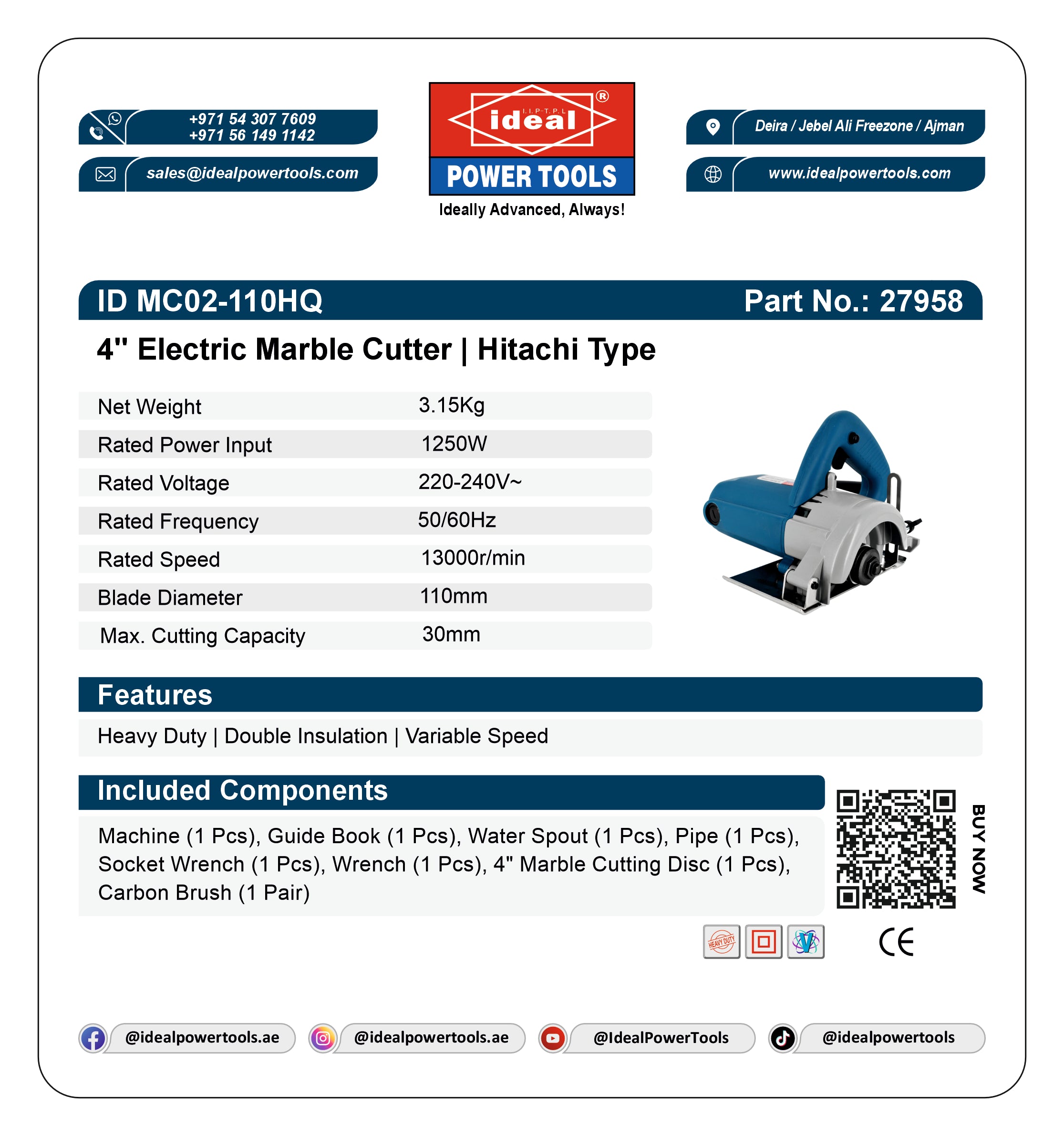 ID MC02-110HQ ELECTRIC MARBLE CUTTER MACHINE