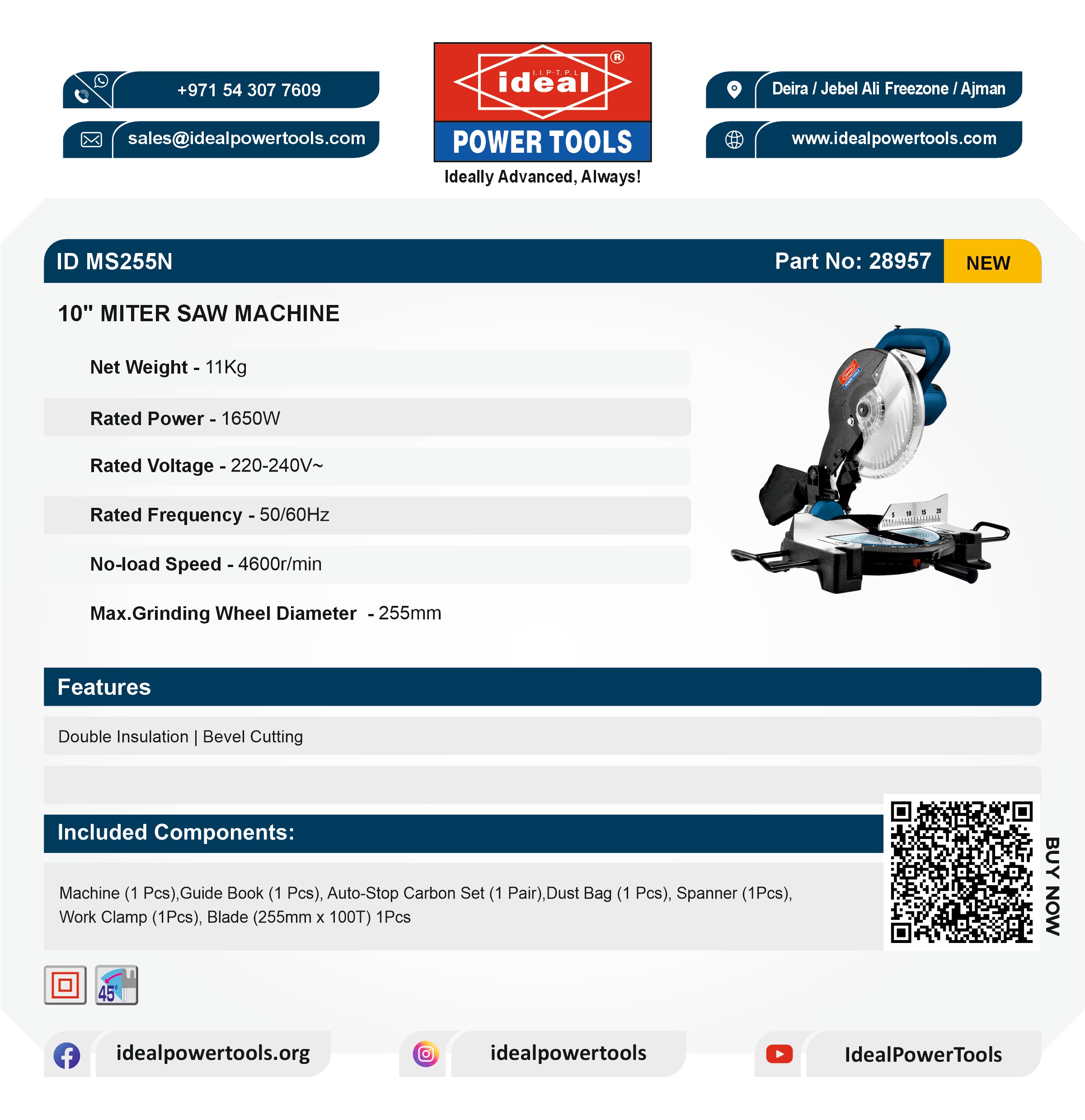 ID MS255N - 10" ELECTRIC MITRE SAW MACHINE