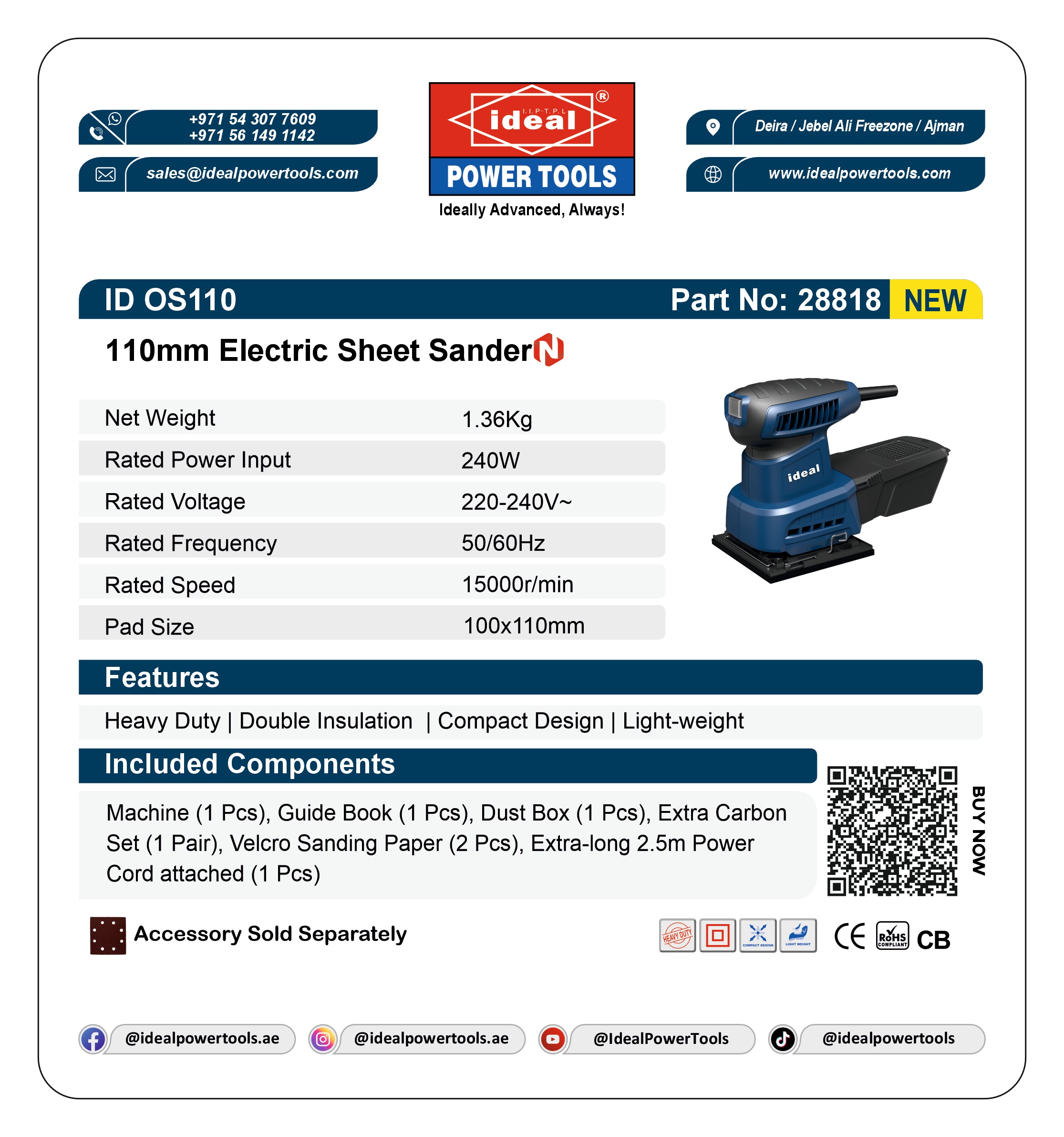 ID OS110 - 110MM ELECTRIC ORBITAL SANDER MACHINE
