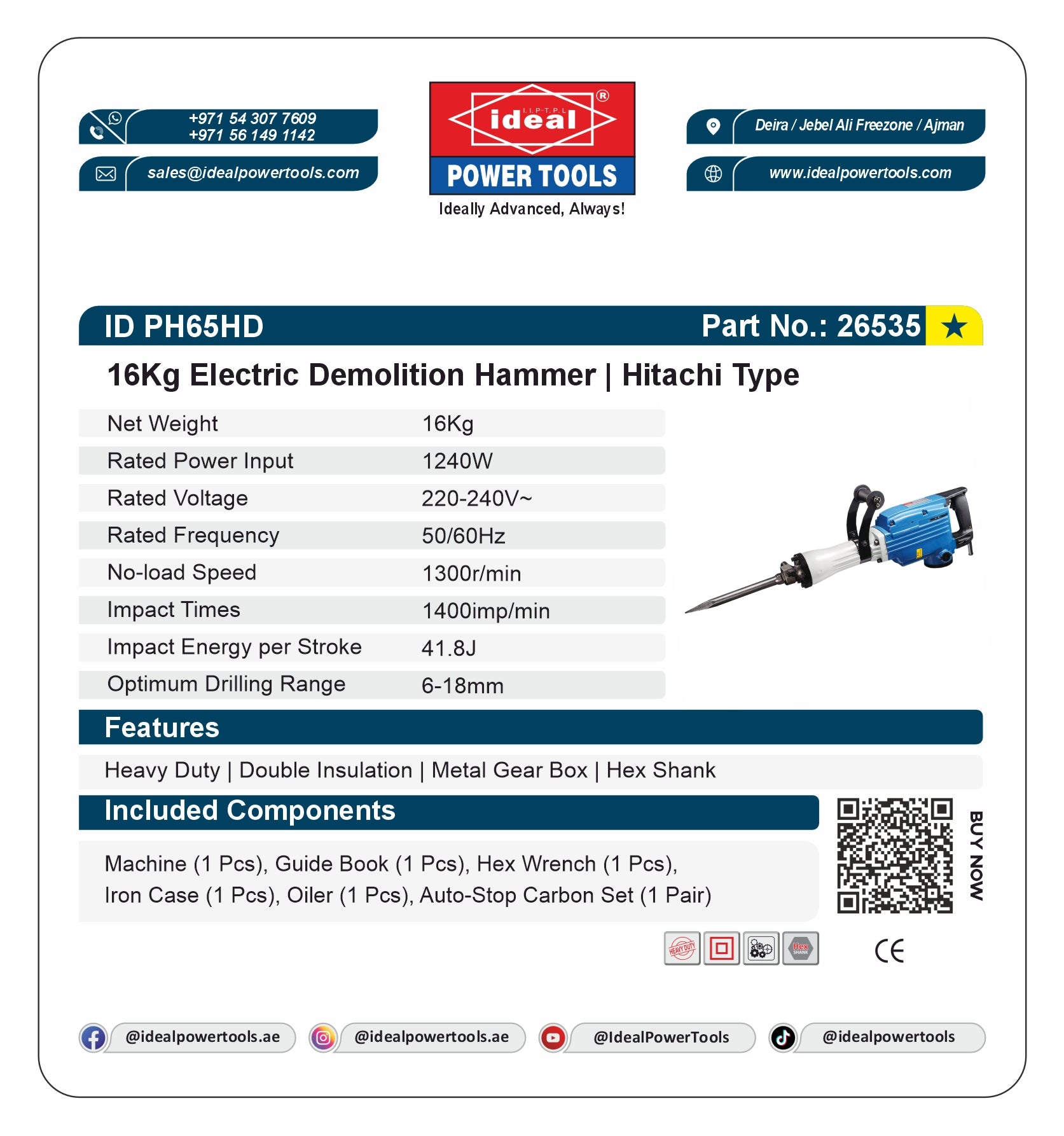 ID PH65HD ELECTRIC DEMOLITION HAMMER MACHINE