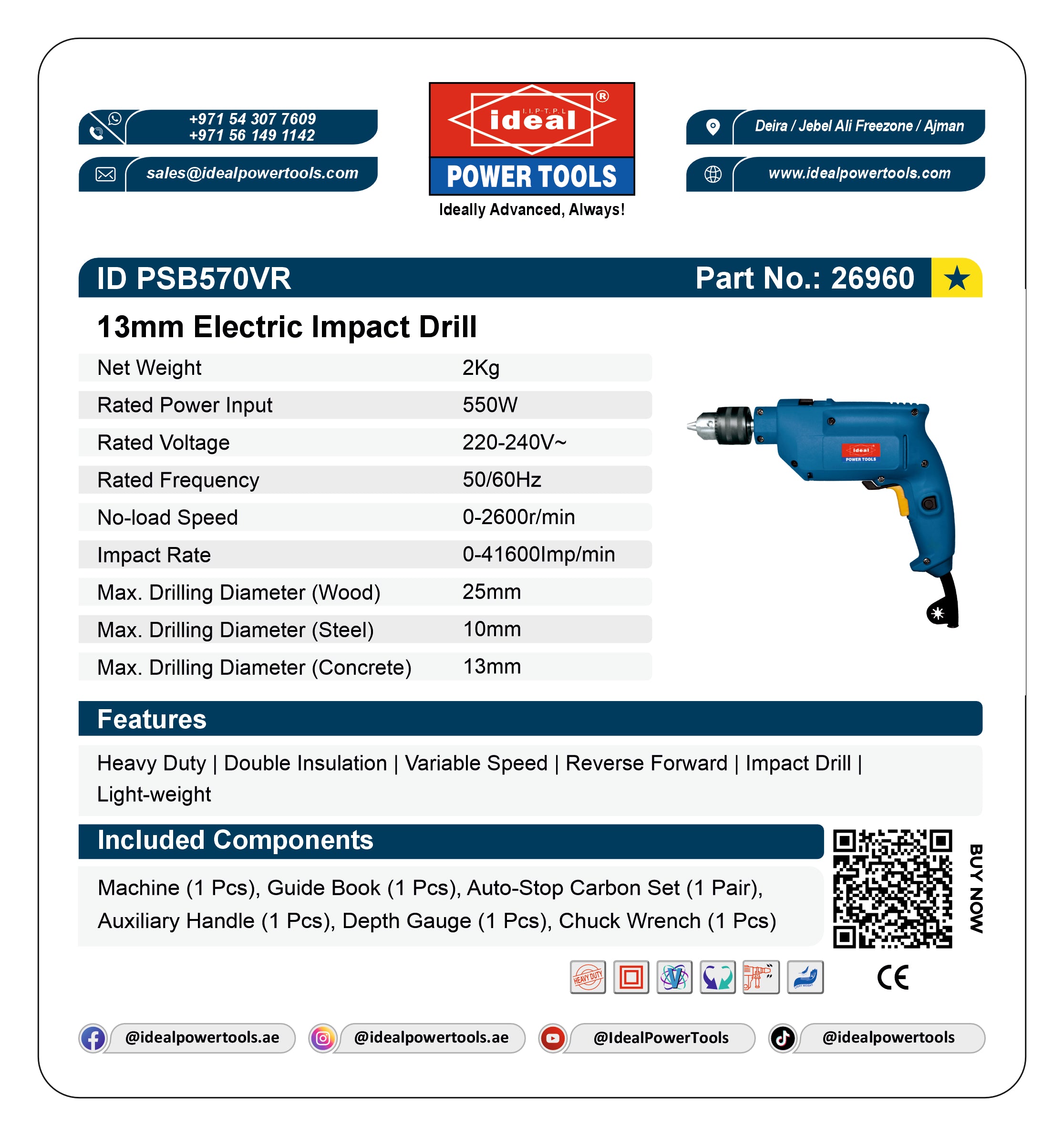 ID PSB570VR ELECTRIC IMPACT DRILL MACHINE