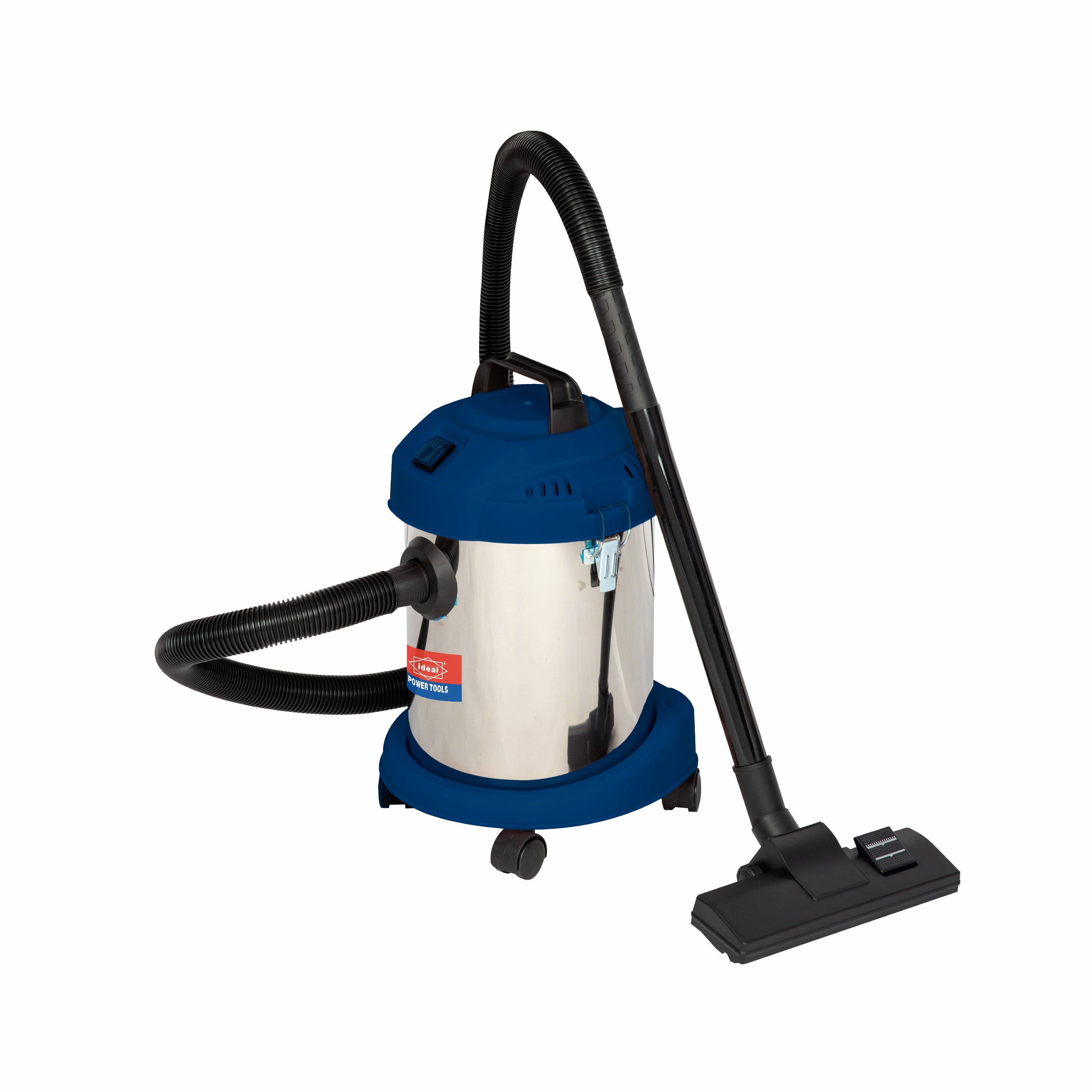 Blue and silver vacuum cleaner ID VC18HQ on a white background