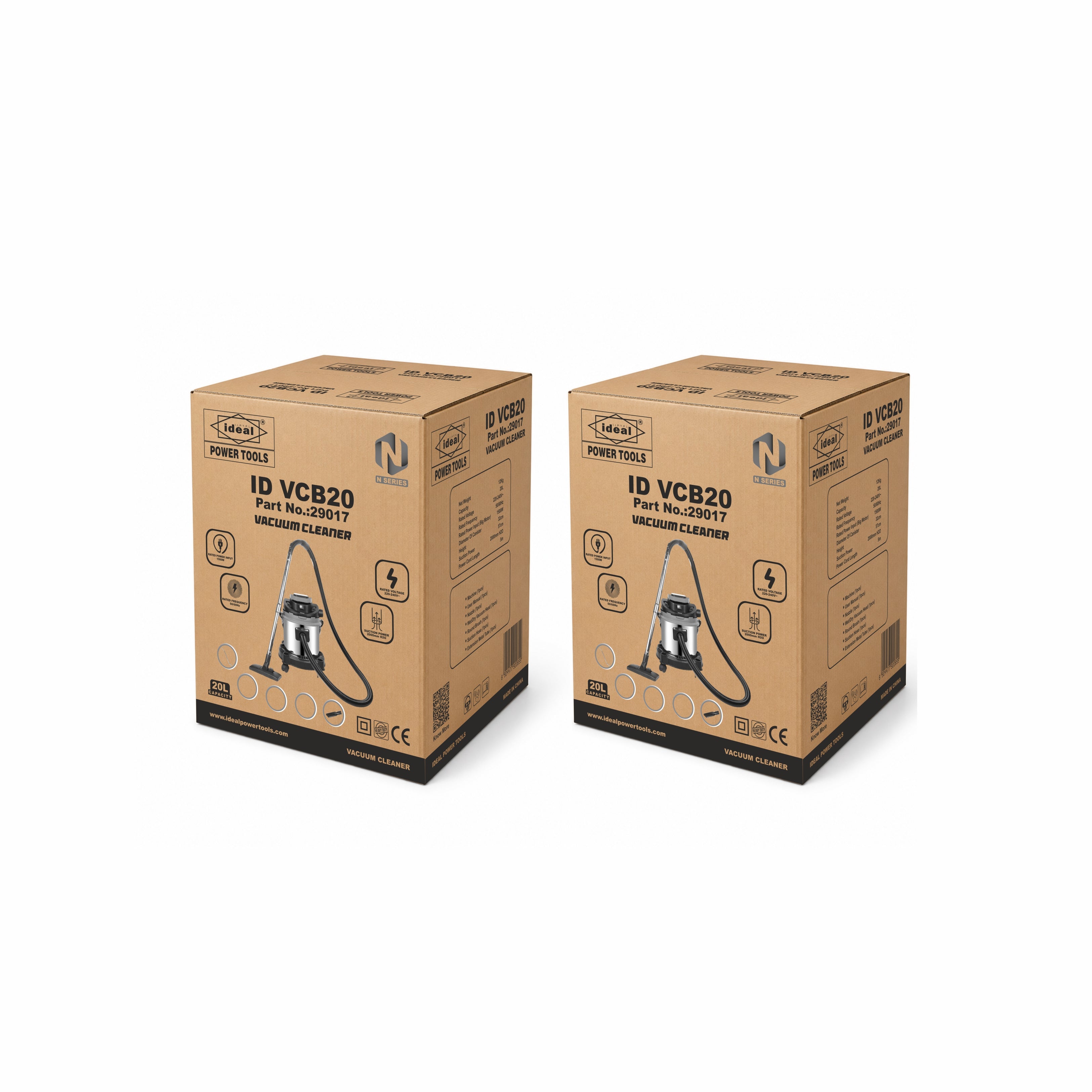 Two cardboard boxes with a vacuum cleaner illustration on a white background